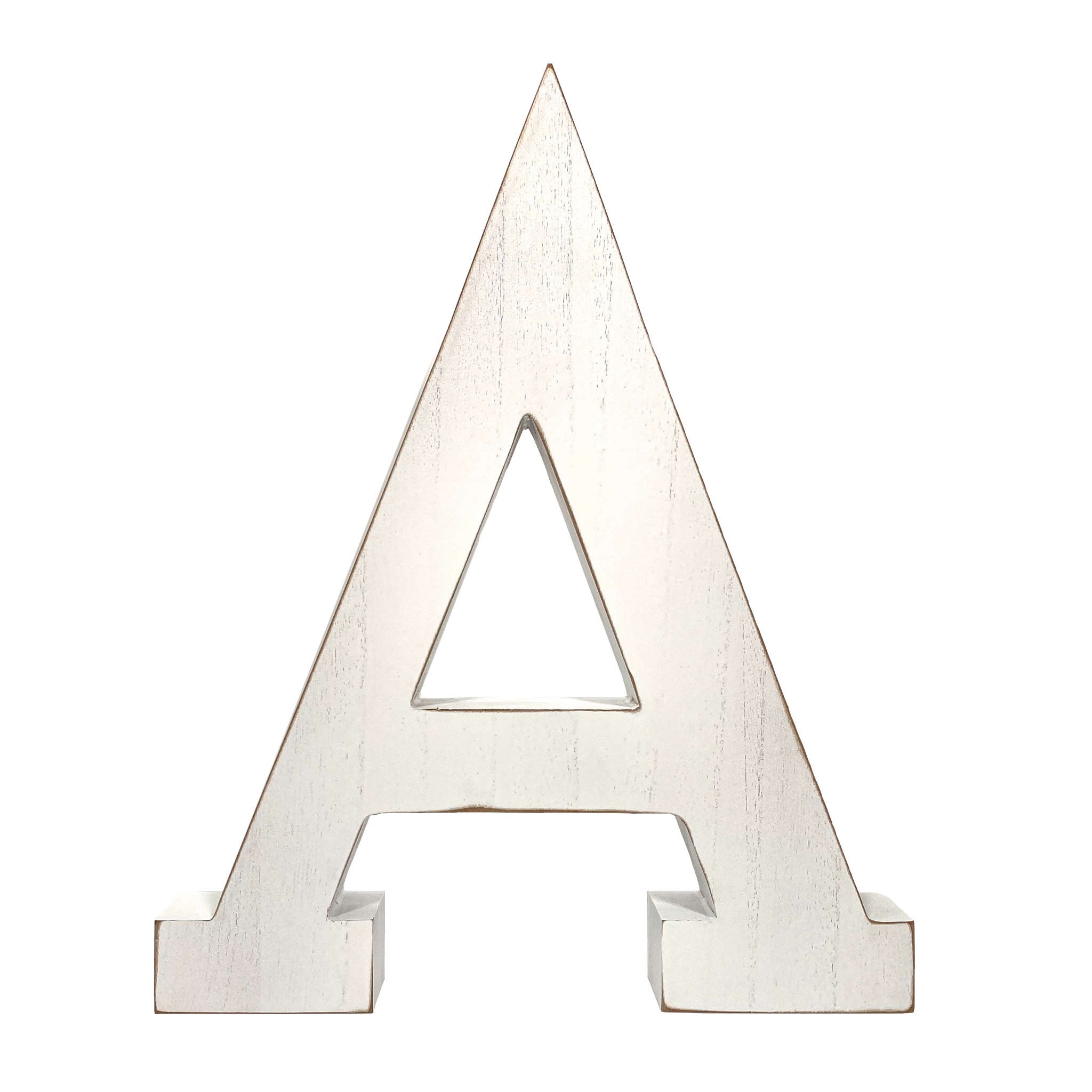 16" Distressed White Wash Wooden Initial Letter A Sculpture - Minihomy