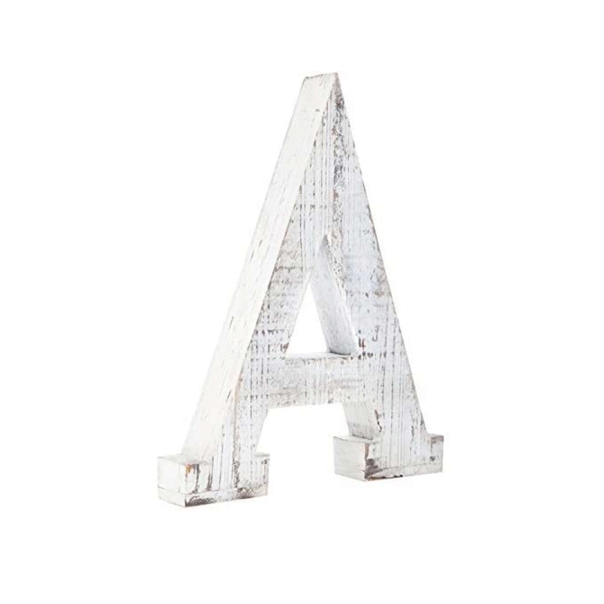 16" Distressed White Wash Wooden Initial Letter A Sculpture - Minihomy