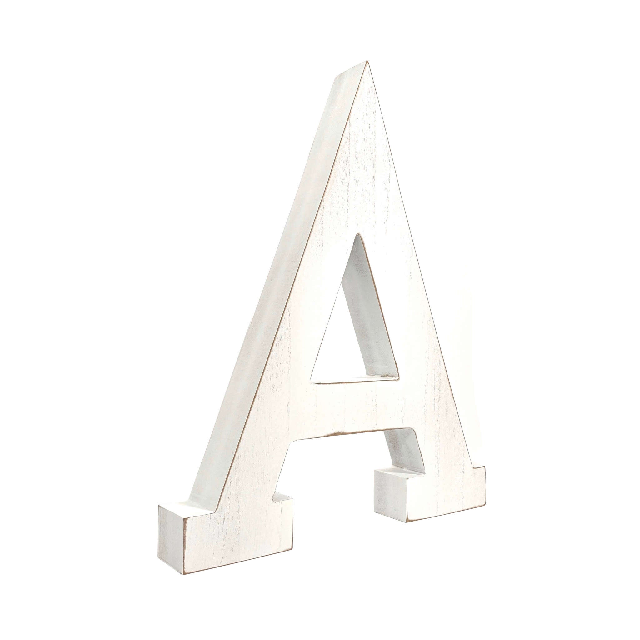 16" Distressed White Wash Wooden Initial Letter A Sculpture - Minihomy