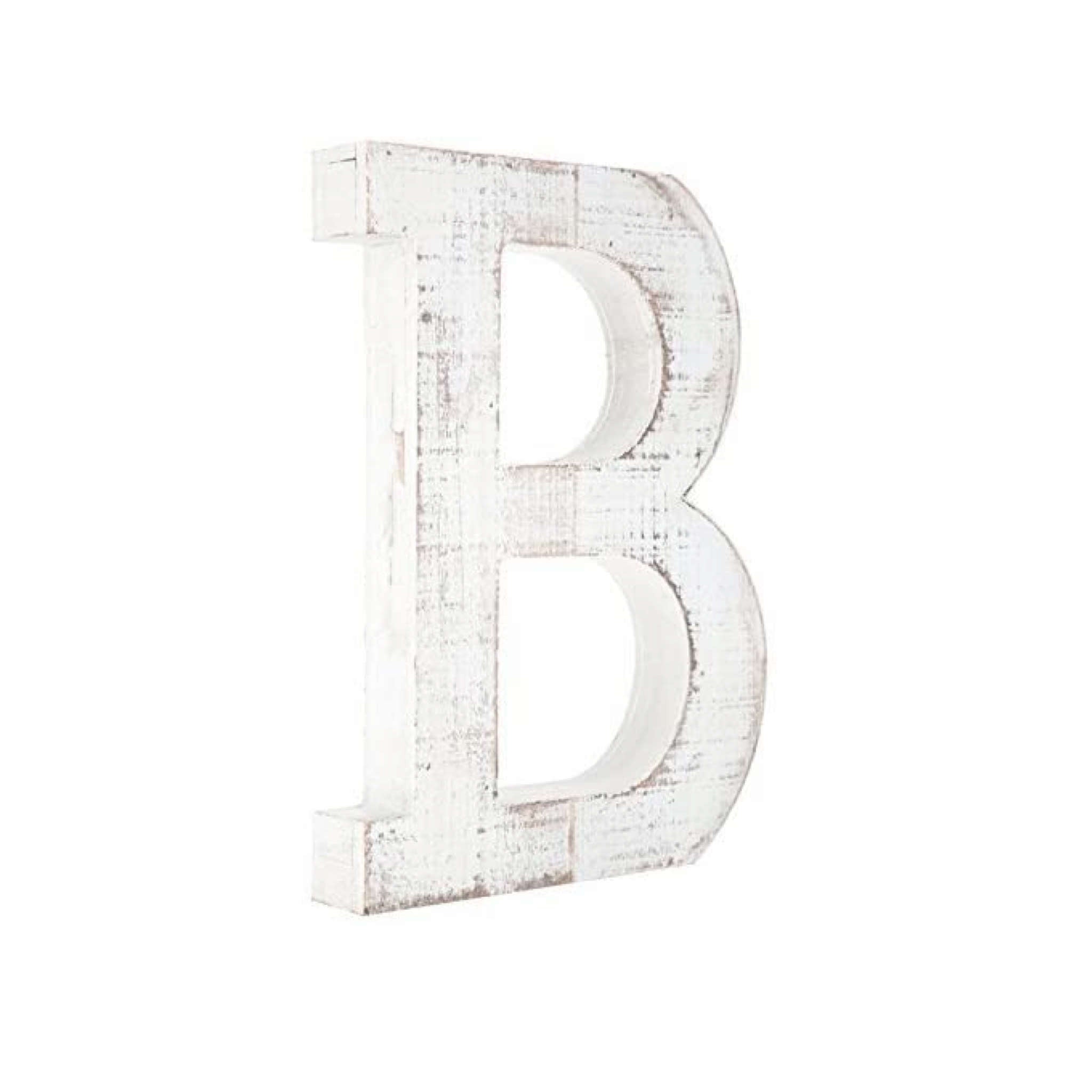 16" Distressed White Wash Wooden Initial Letter B Sculpture - Minihomy