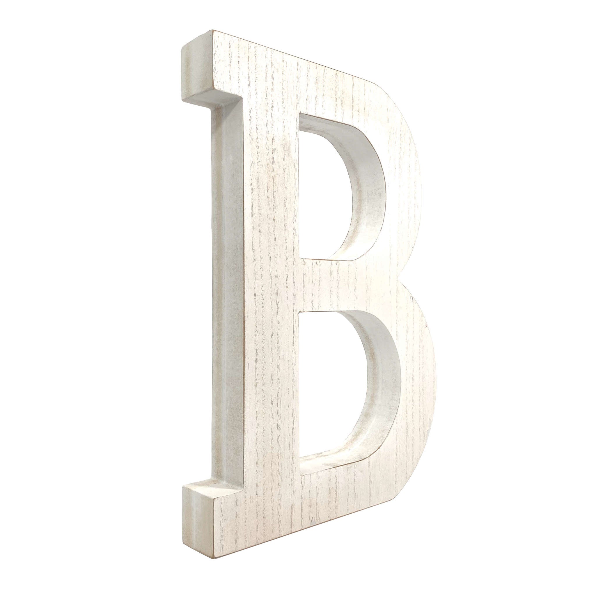 16" Distressed White Wash Wooden Initial Letter B Sculpture - Minihomy