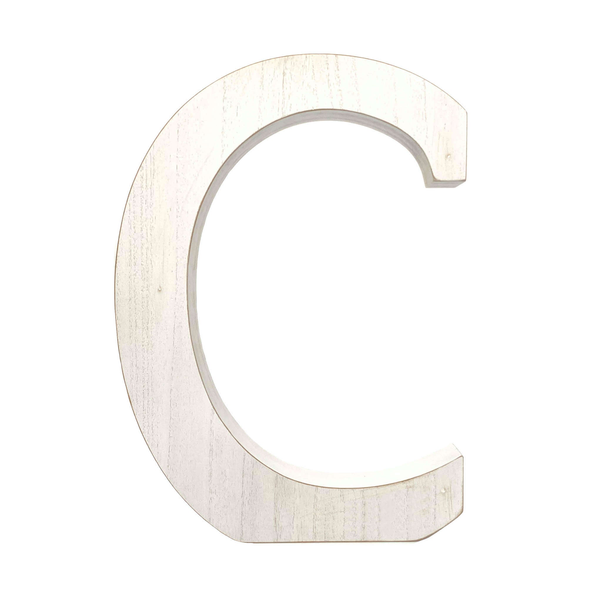 16" Distressed White Wash Wooden Initial Letter C Sculpture - Minihomy