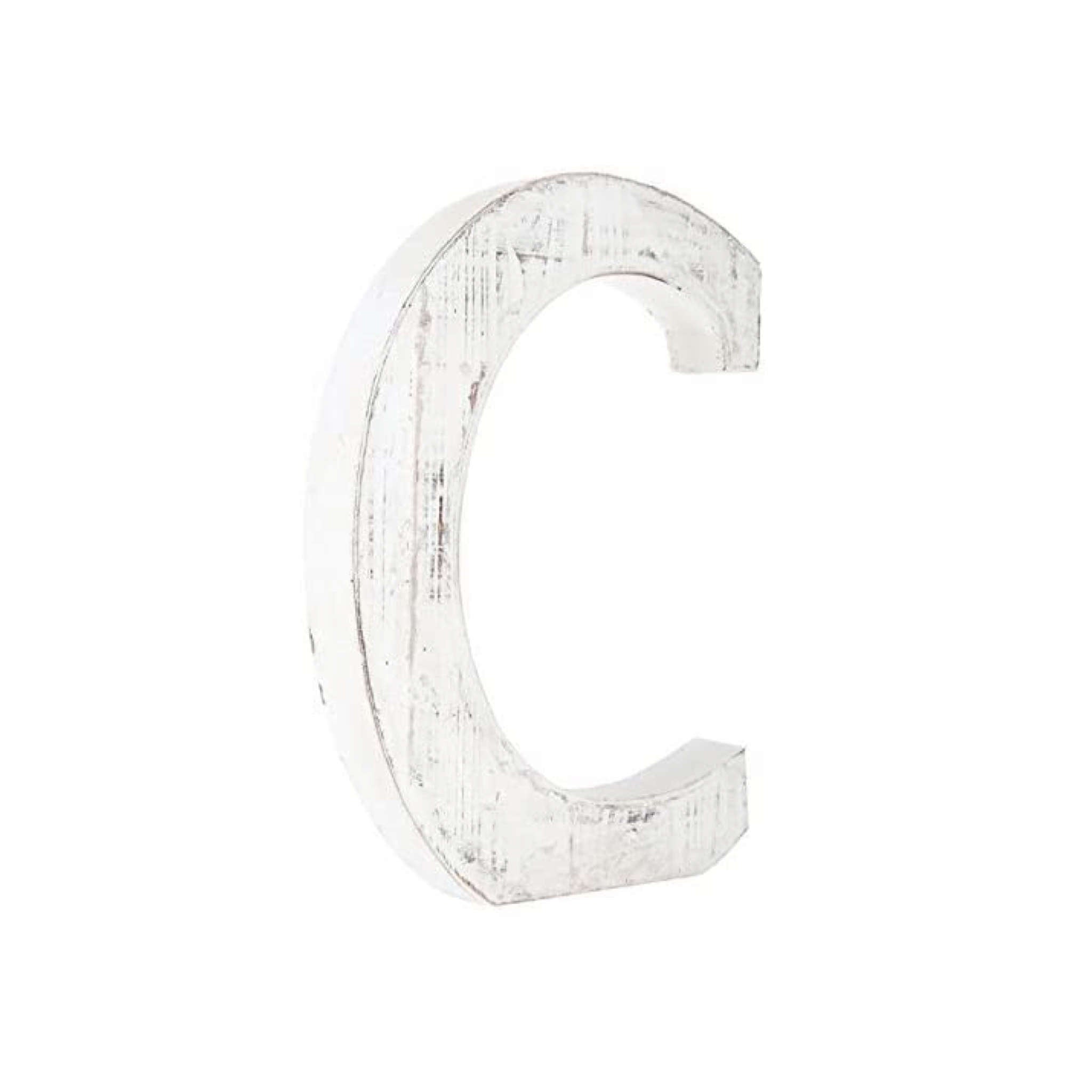 16" Distressed White Wash Wooden Initial Letter C Sculpture - Minihomy