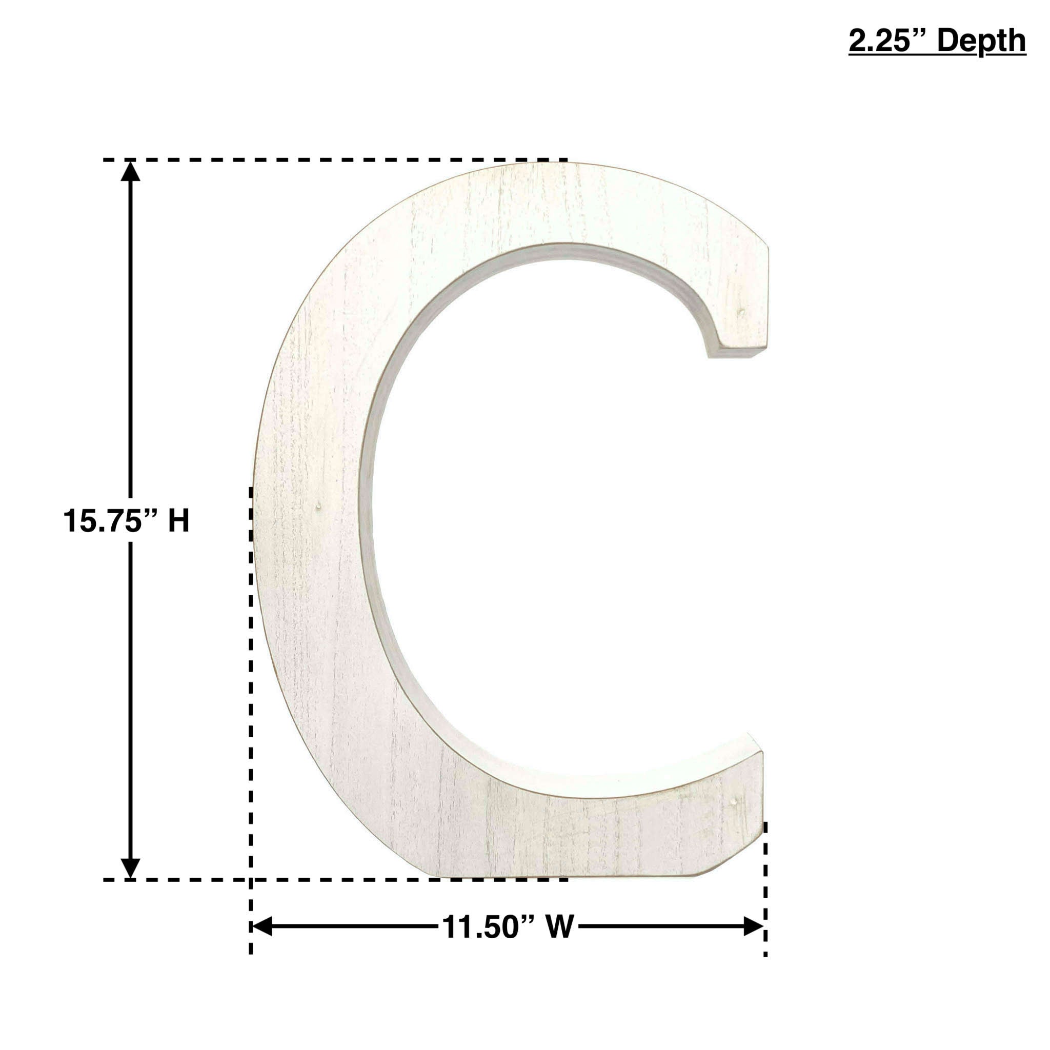 16" Distressed White Wash Wooden Initial Letter C Sculpture - Minihomy