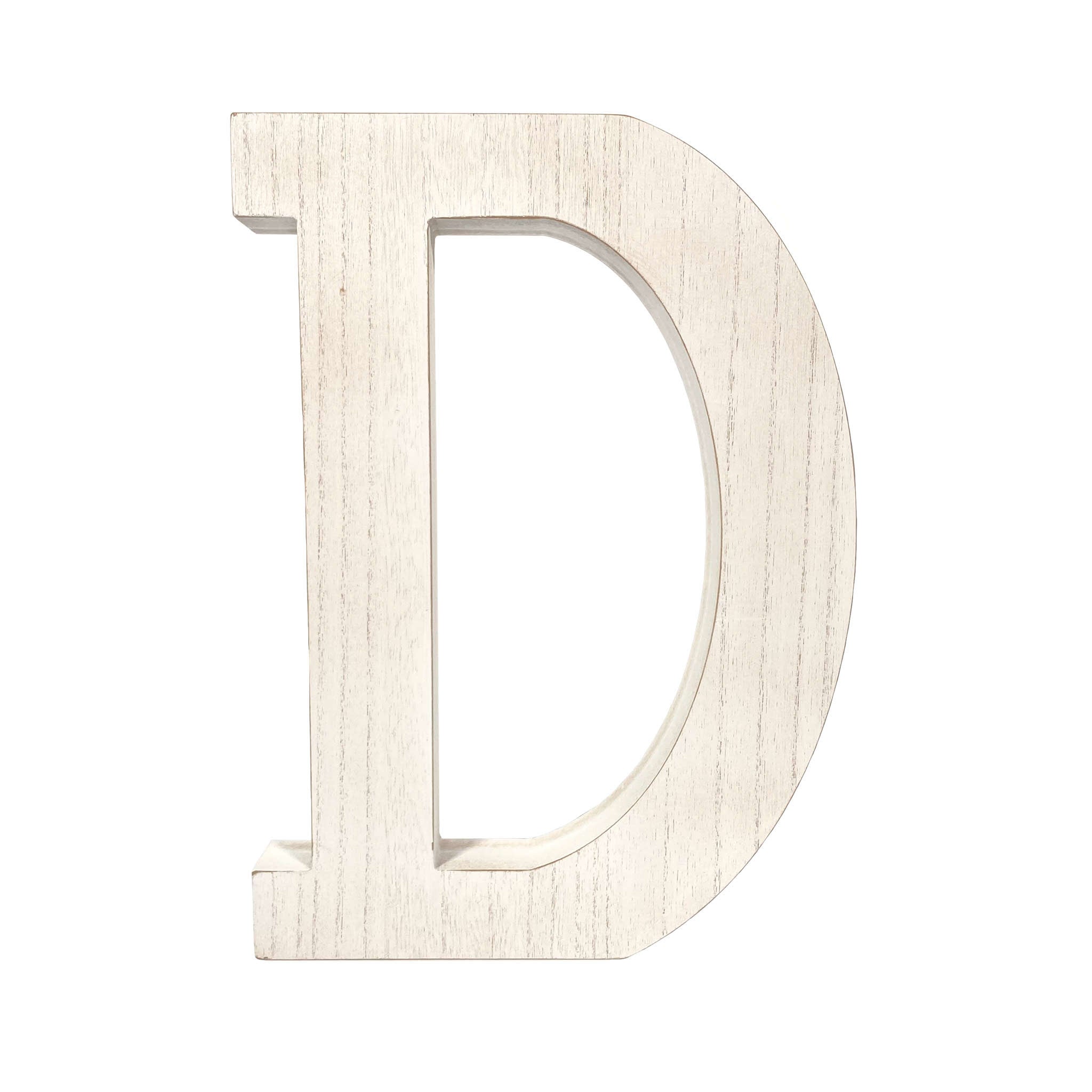 16" Distressed White Wash Wooden Initial Letter D Sculpture - Minihomy