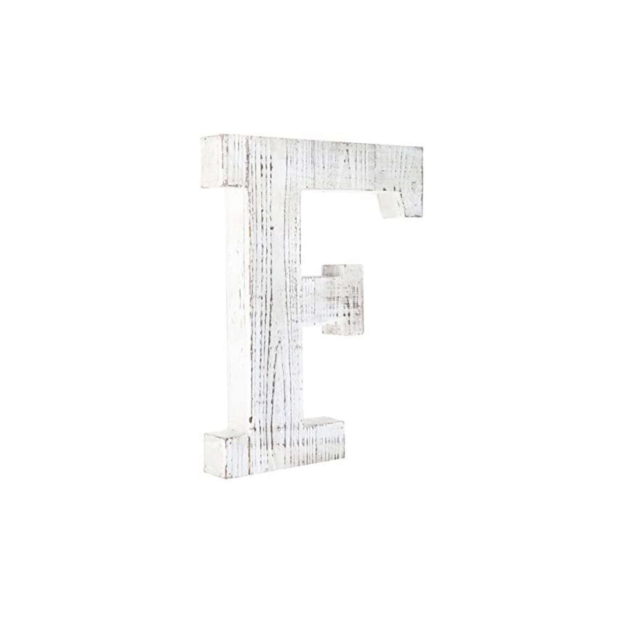 16" Distressed White Wash Wooden Initial Letter F Sculpture - Minihomy