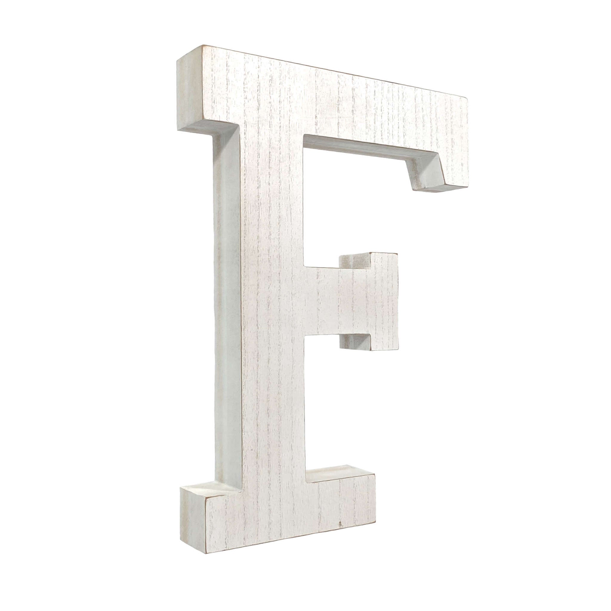 16" Distressed White Wash Wooden Initial Letter F Sculpture - Minihomy