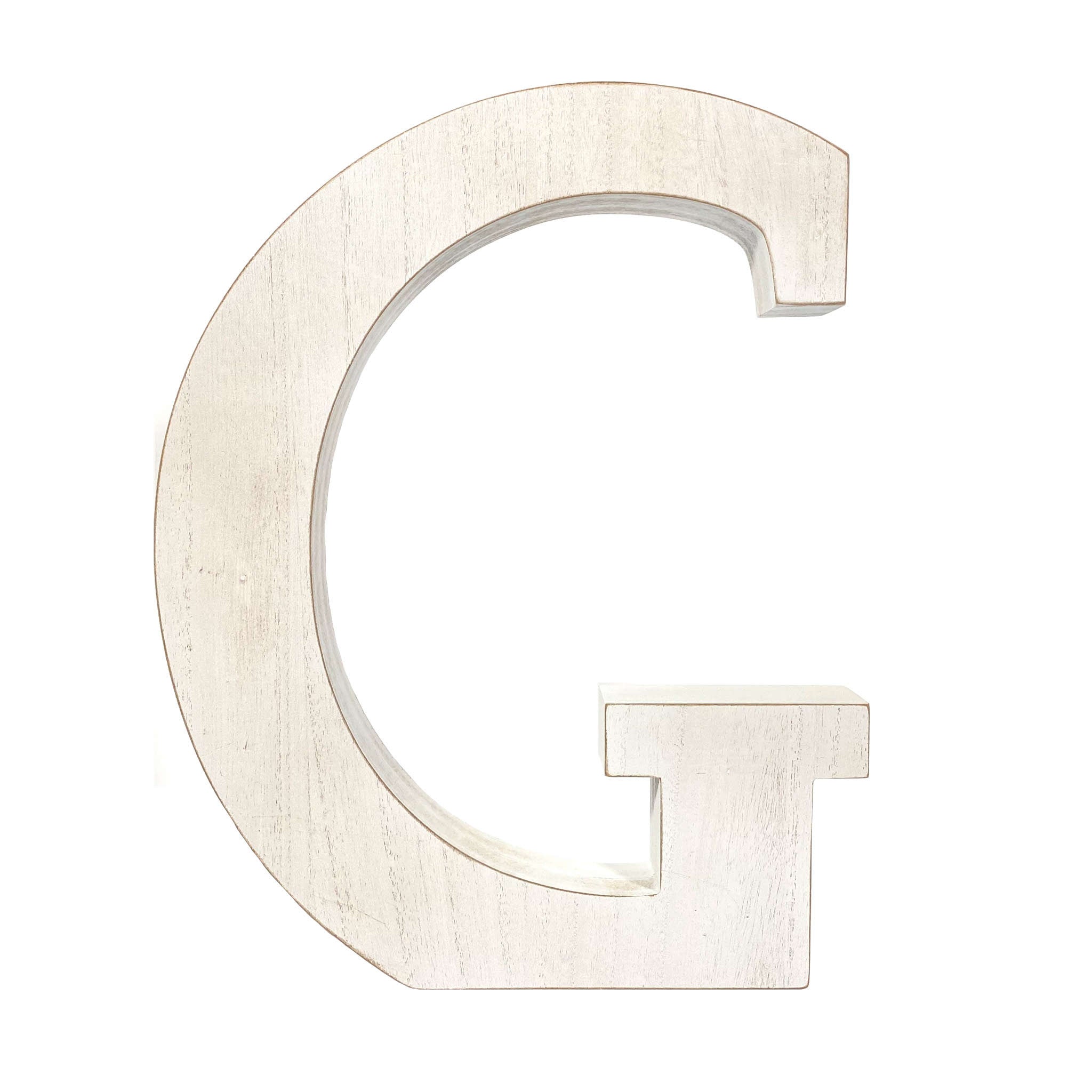 16" Distressed White Wash Wooden Initial Letter G Sculpture - Minihomy