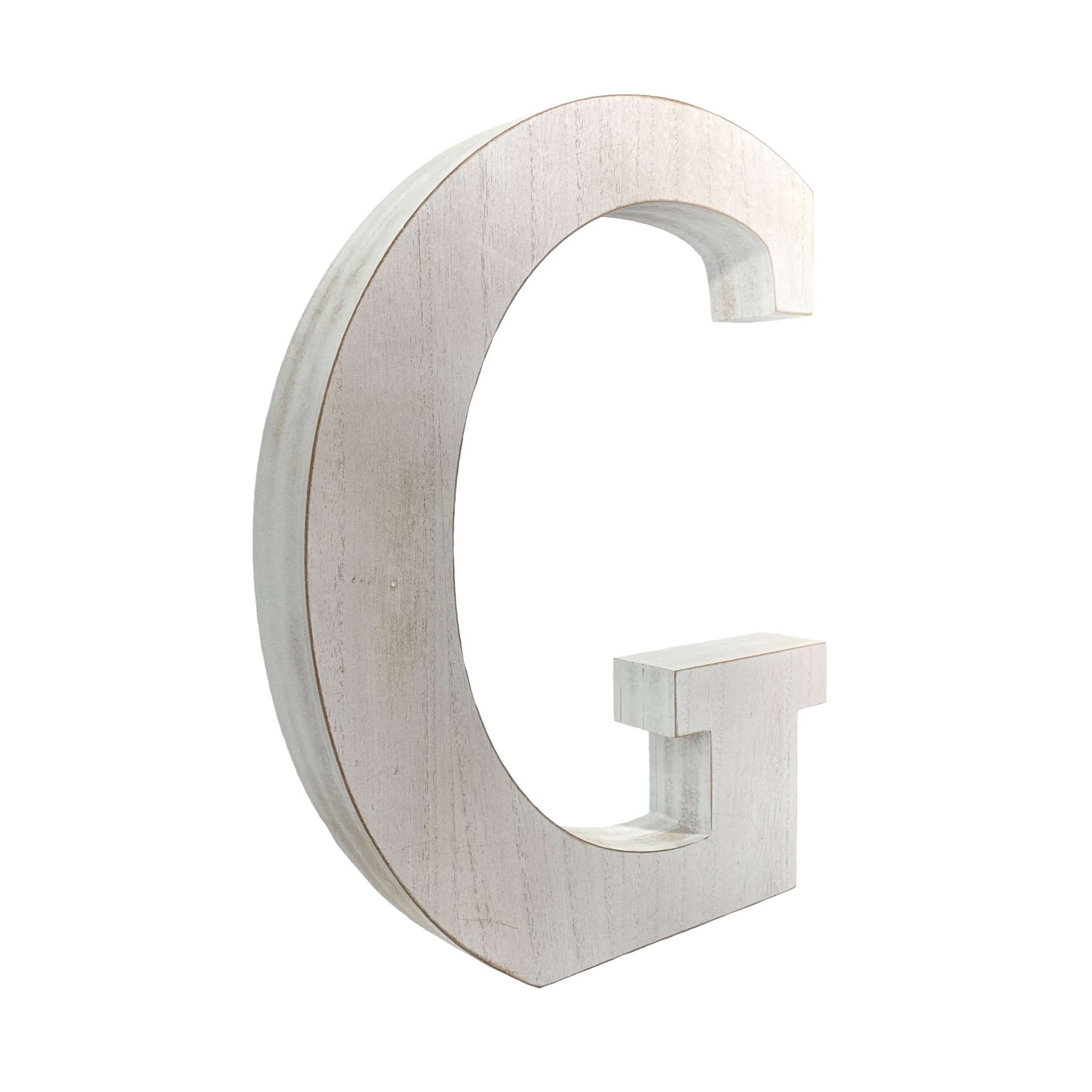 16" Distressed White Wash Wooden Initial Letter G Sculpture - Minihomy