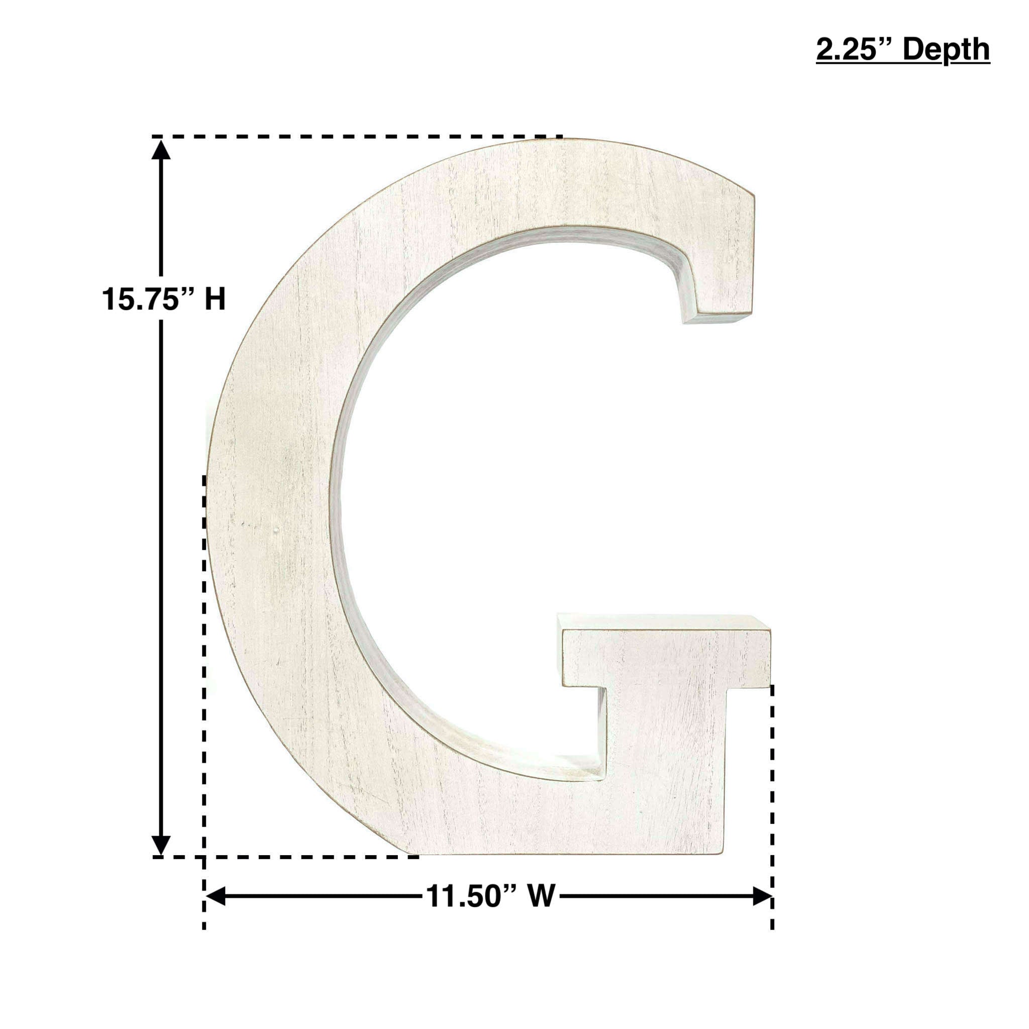 16" Distressed White Wash Wooden Initial Letter G Sculpture - Minihomy