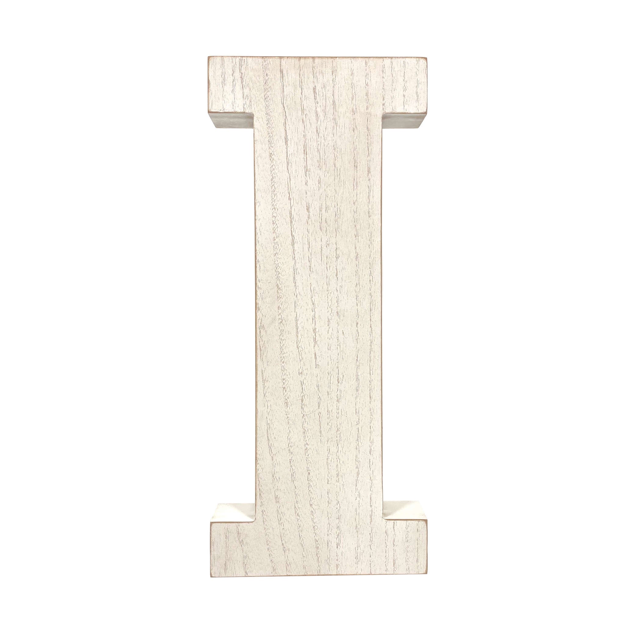 16" Distressed White Wash Wooden Initial Letter I Sculpture - Minihomy