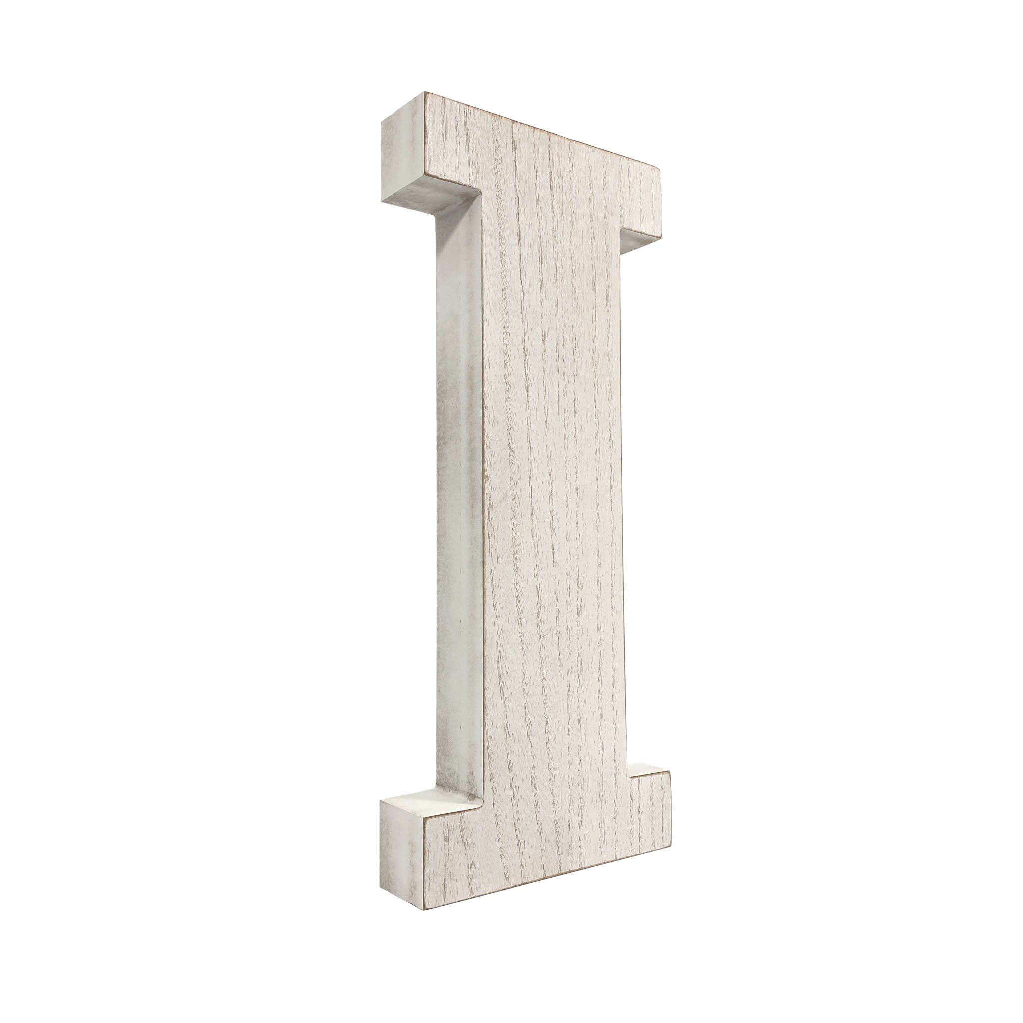 16" Distressed White Wash Wooden Initial Letter I Sculpture - Minihomy