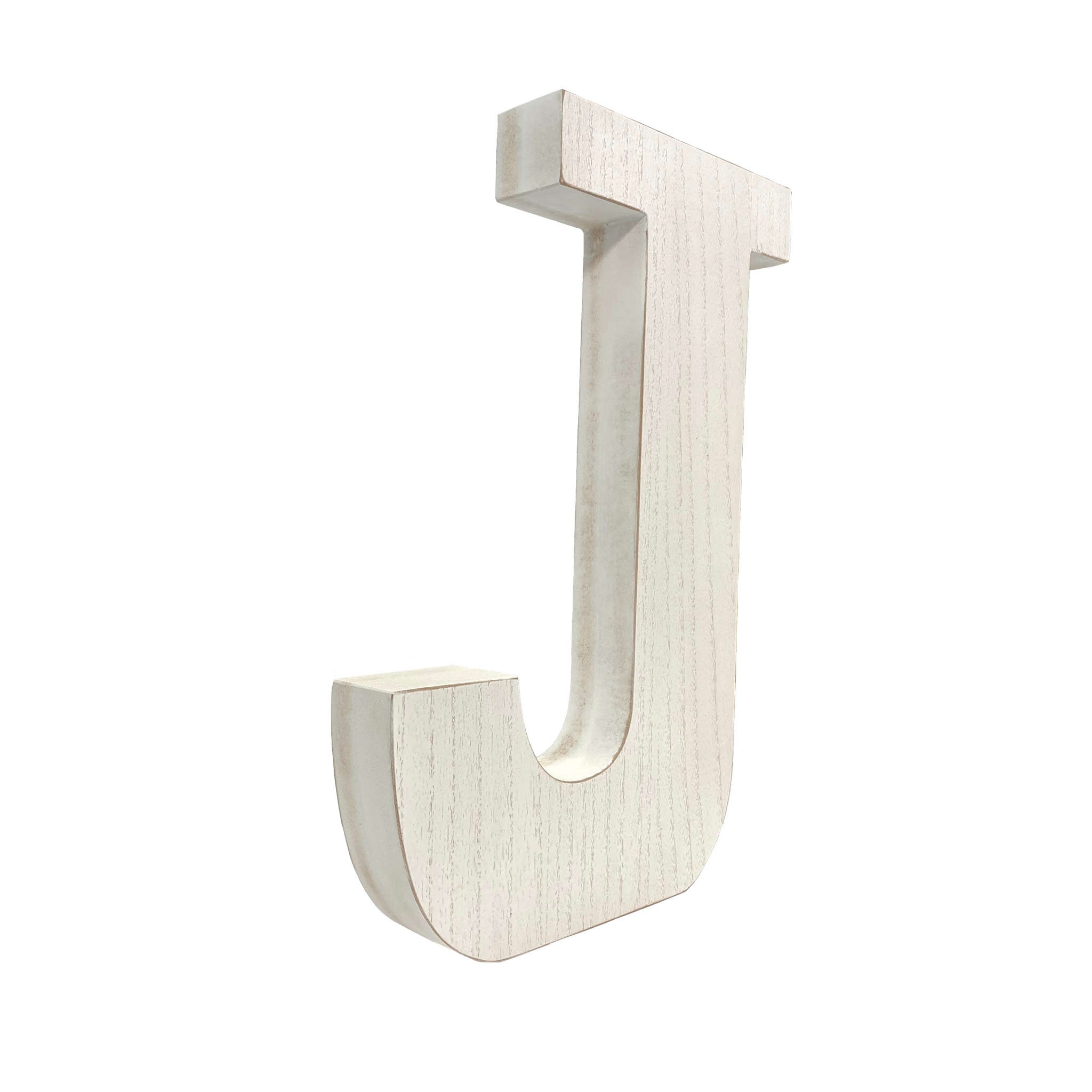 16" Distressed White Wash Wooden Initial Letter J Sculpture - Minihomy