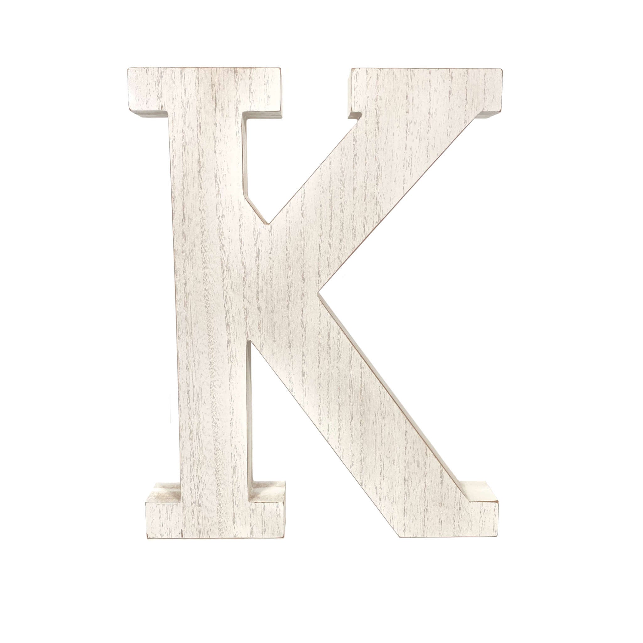 16" Distressed White Wash Wooden Initial Letter K Sculpture - Minihomy