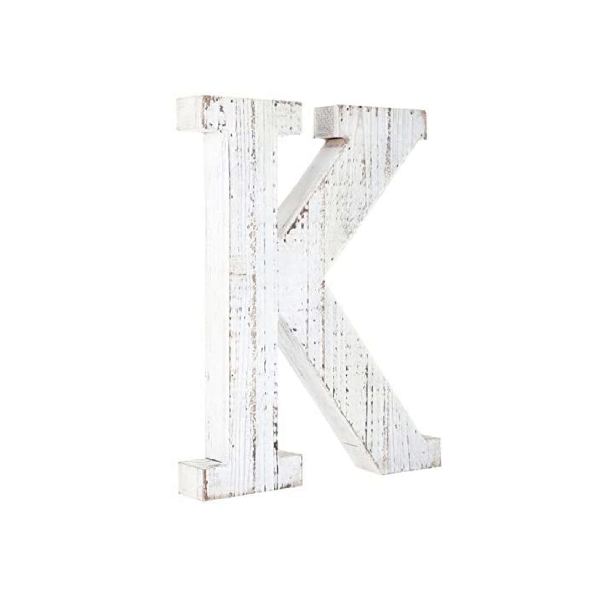 16" Distressed White Wash Wooden Initial Letter K Sculpture - Minihomy