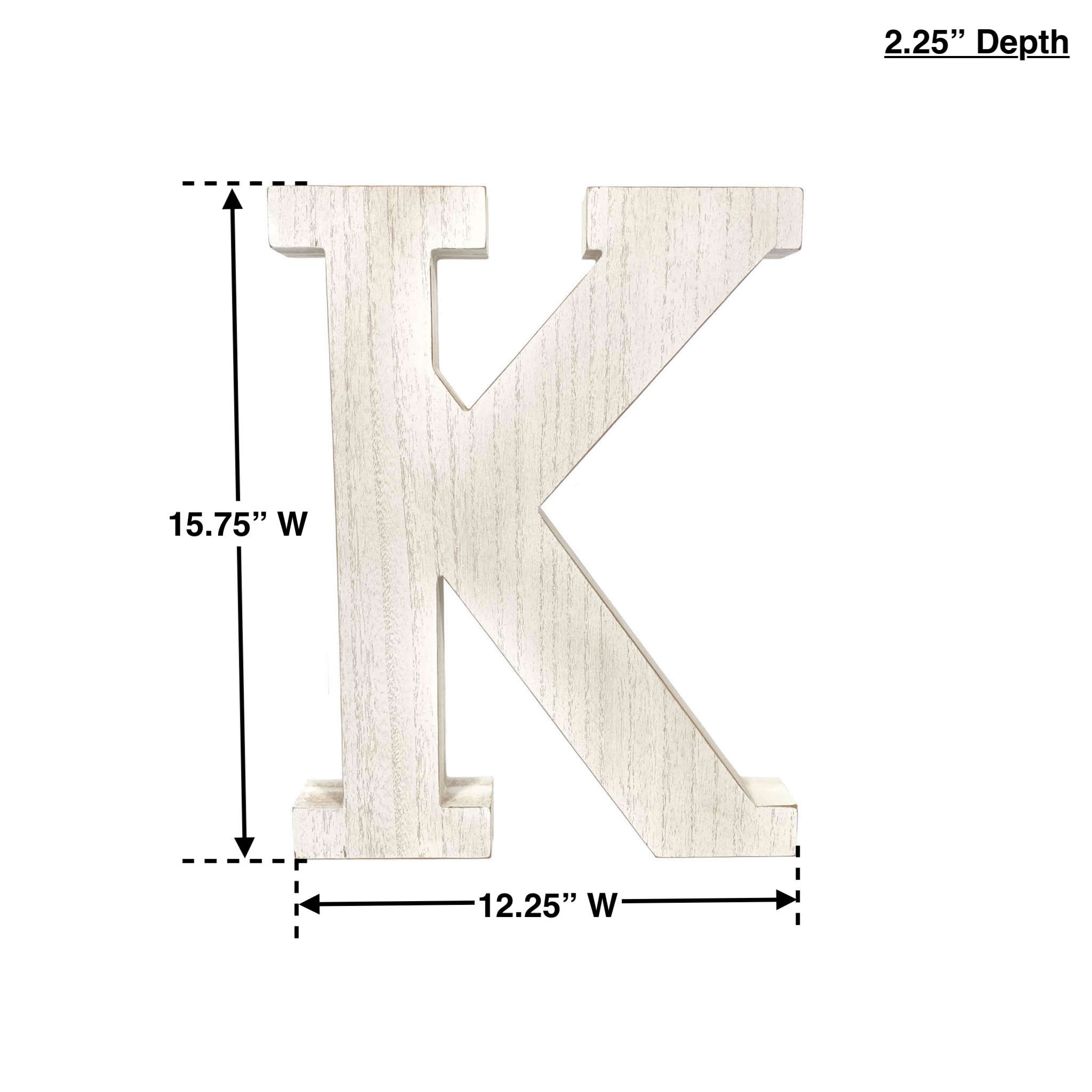 16" Distressed White Wash Wooden Initial Letter K Sculpture - Minihomy