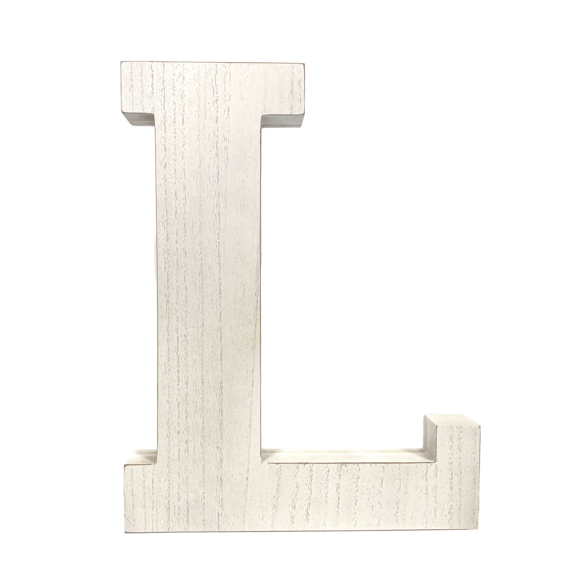 16" Distressed White Wash Wooden Initial Letter L Sculpture - Minihomy