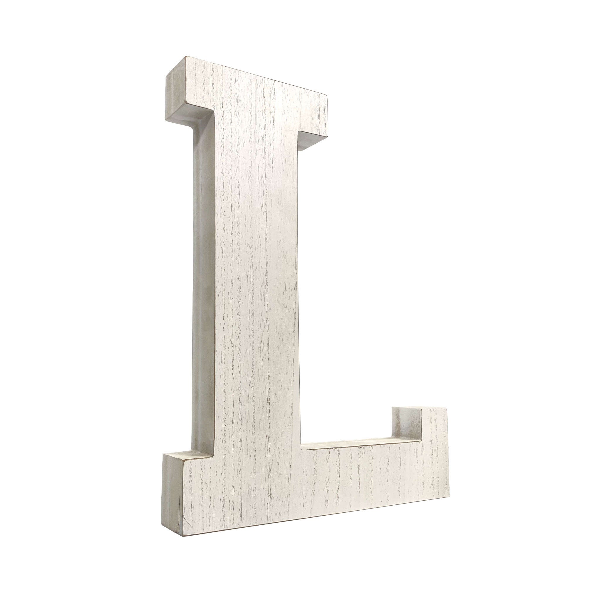 16" Distressed White Wash Wooden Initial Letter L Sculpture - Minihomy