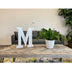 16" Distressed White Wash Wooden Initial Letter M Sculpture - Minihomy