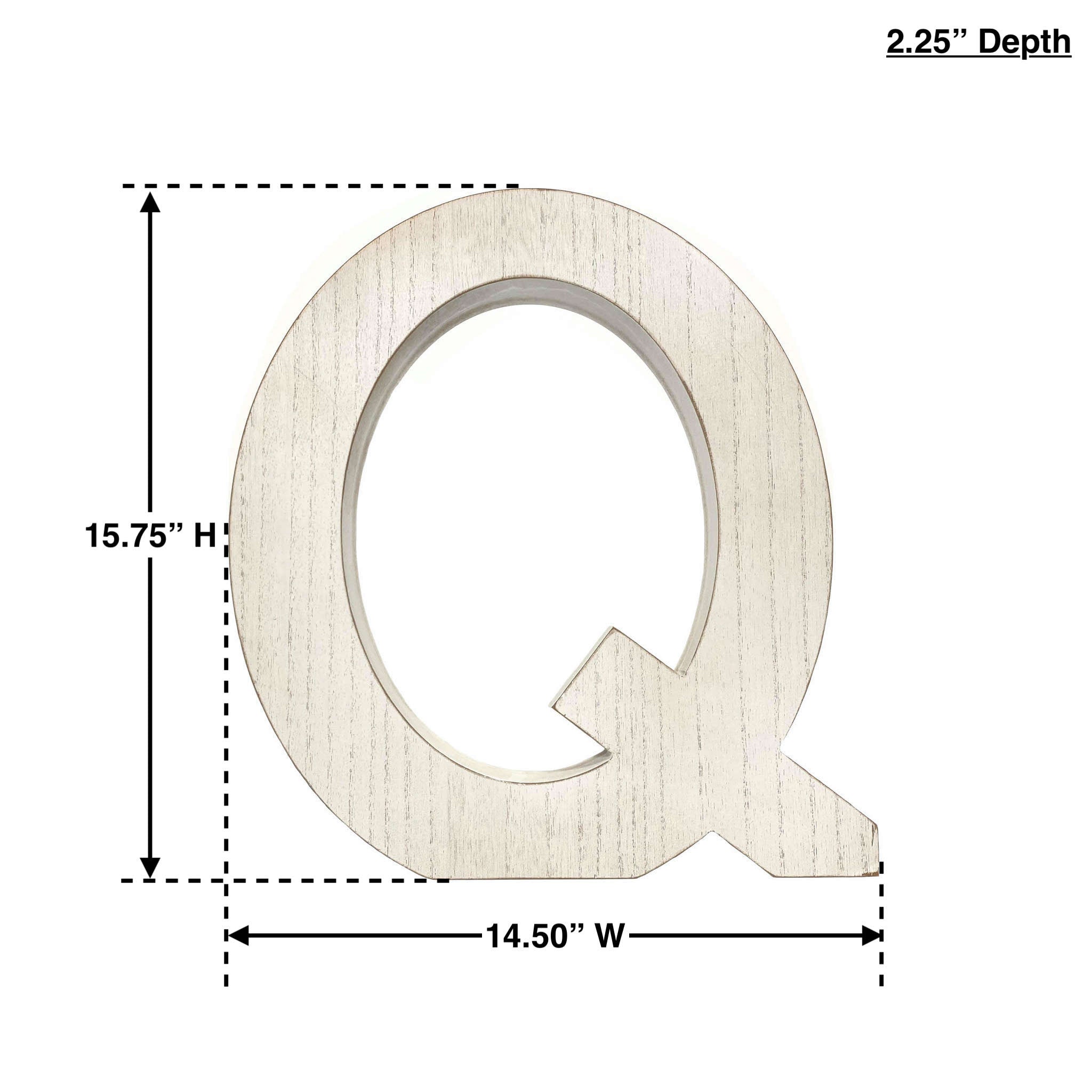 16" Distressed White Wash Wooden Initial Letter Q Sculpture - Minihomy