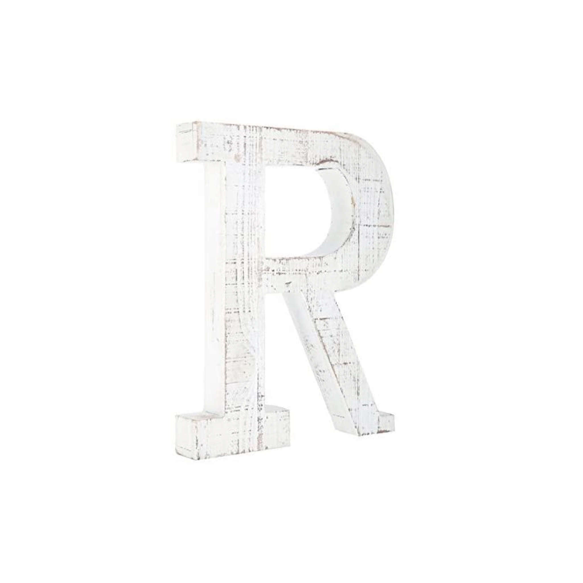 16" Distressed White Wash Wooden Initial Letter R Sculpture - Minihomy