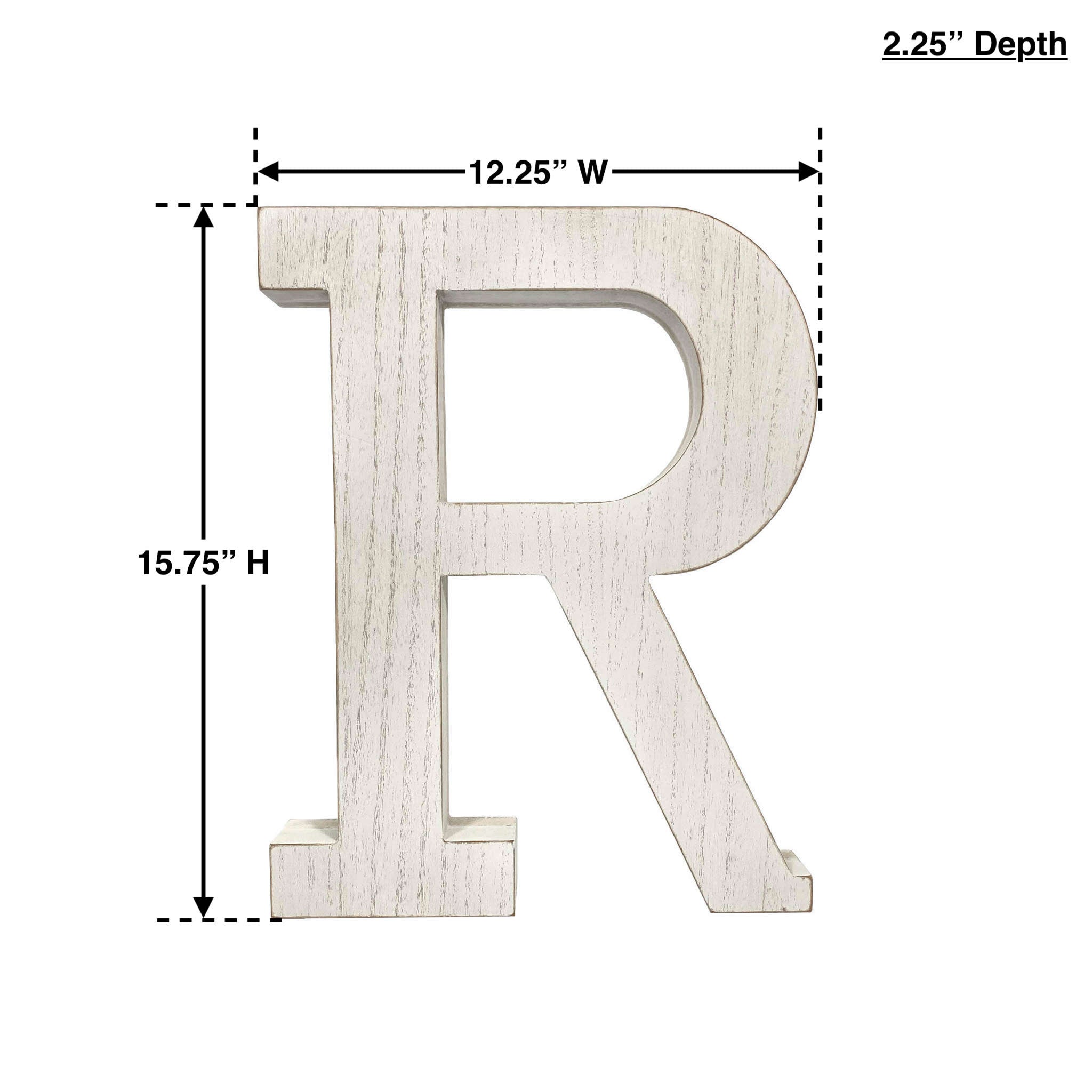 16" Distressed White Wash Wooden Initial Letter R Sculpture - Minihomy