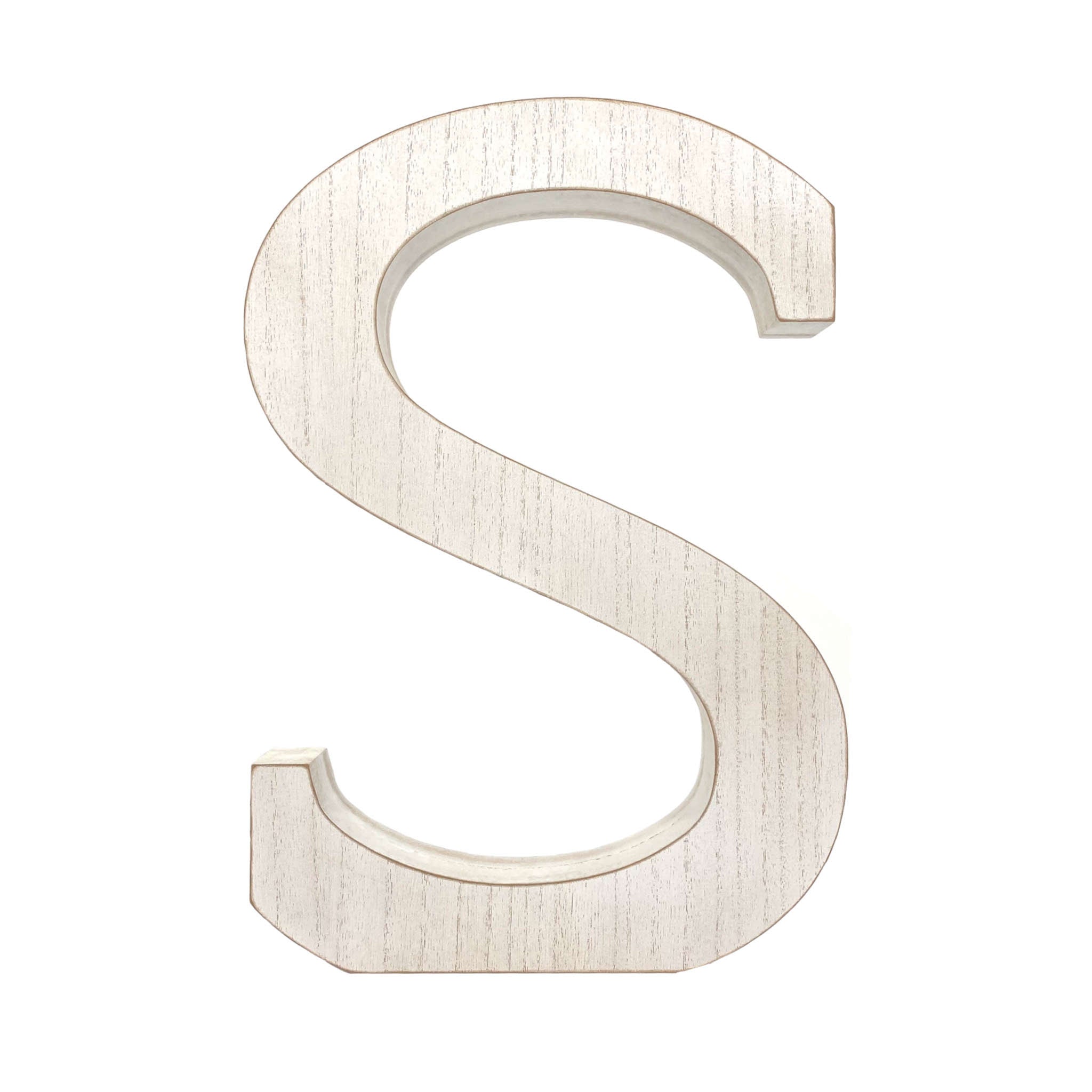 16" Distressed White Wash Wooden Initial Letter S Sculpture - Minihomy