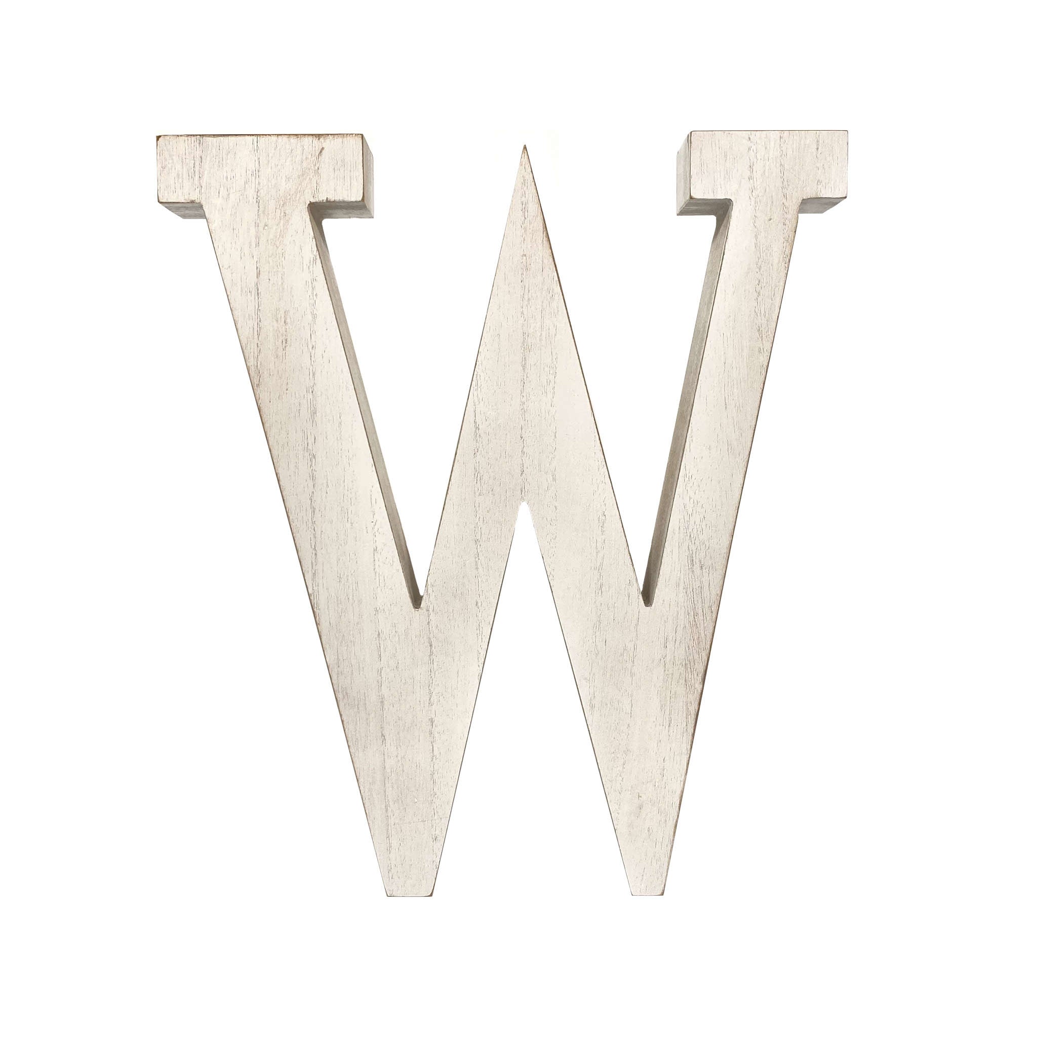 16" Distressed White Wash Wooden Initial Letter W Sculpture - Minihomy