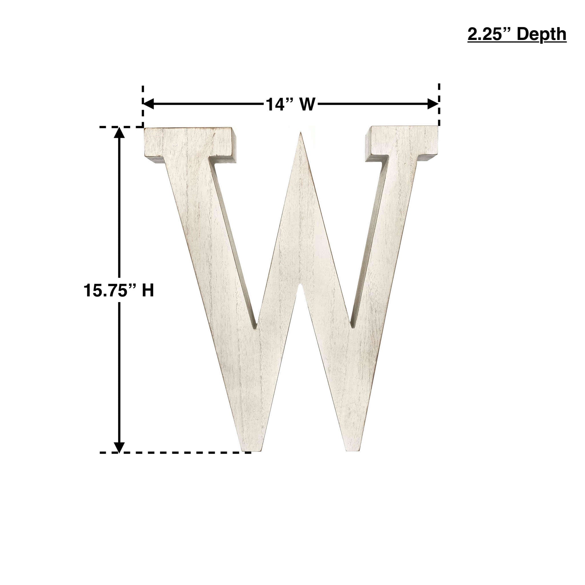 16" Distressed White Wash Wooden Initial Letter W Sculpture - Minihomy