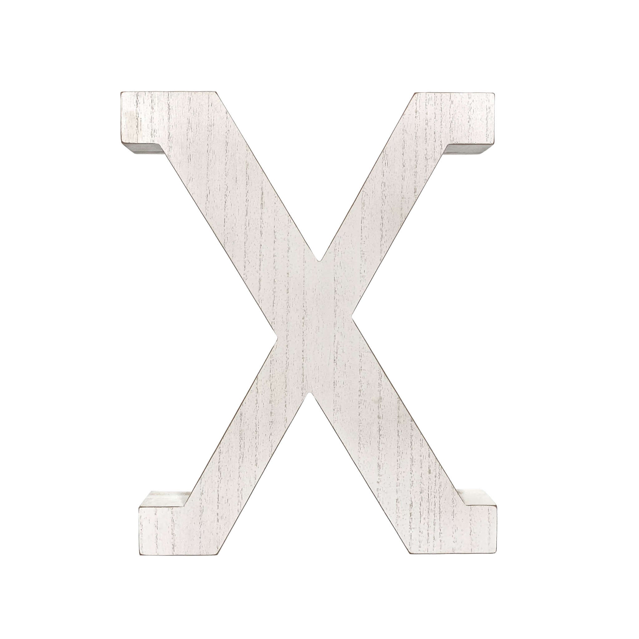 16" Distressed White Wash Wooden Initial Letter X Sculpture - Minihomy