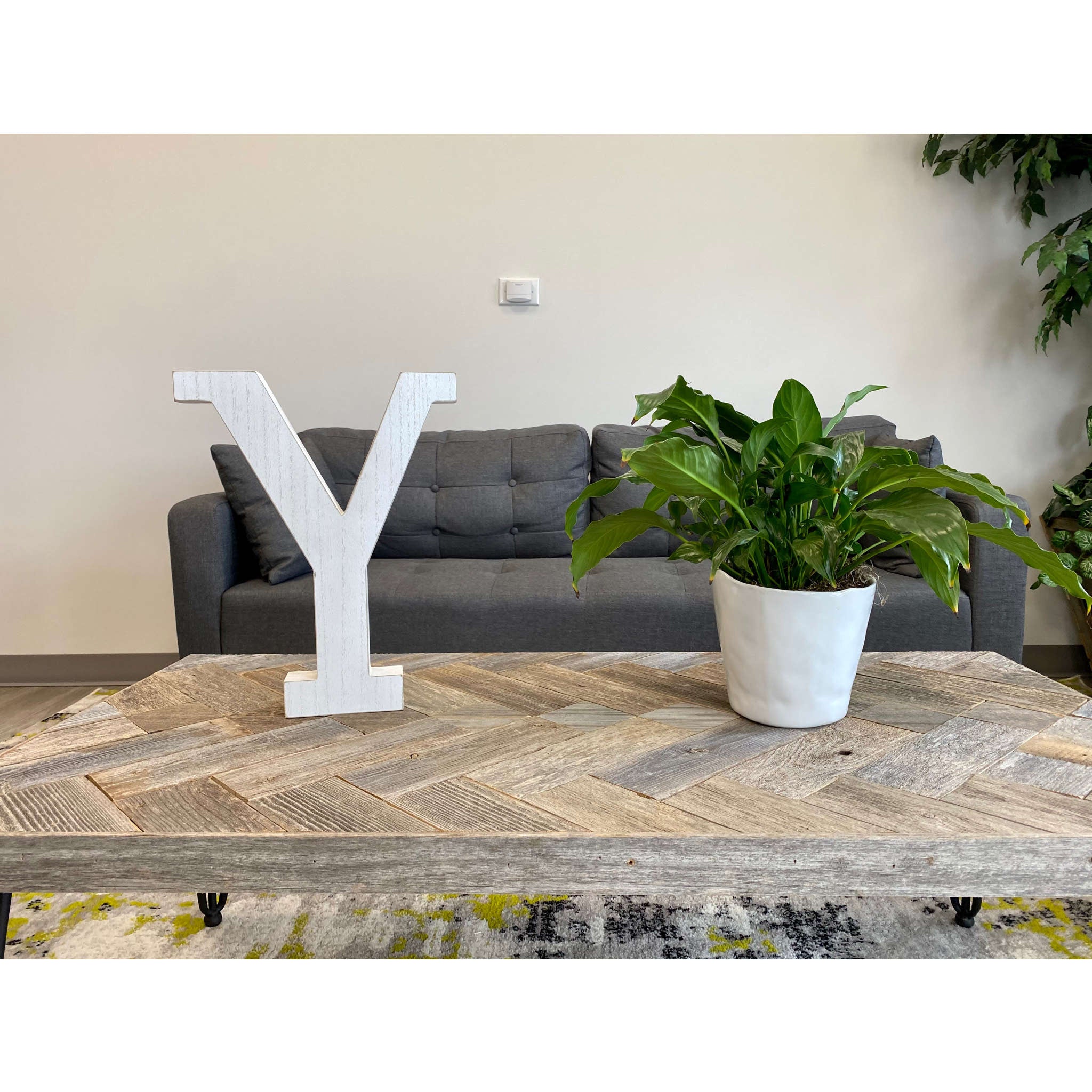 16" Distressed White Wash Wooden Initial Letter Y Sculpture - Minihomy