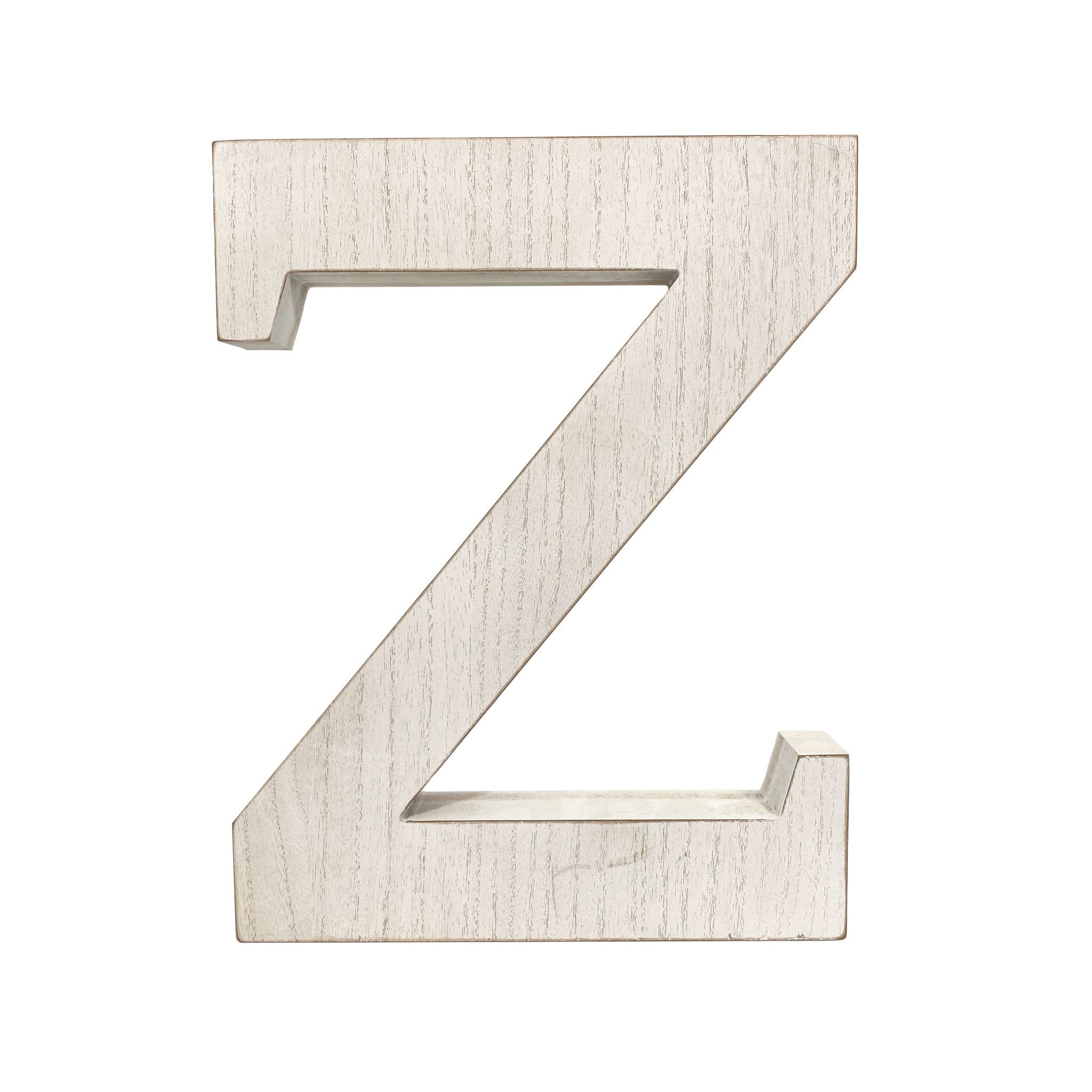 16" Distressed White Wash Wooden Initial Letter Z Sculpture - Minihomy