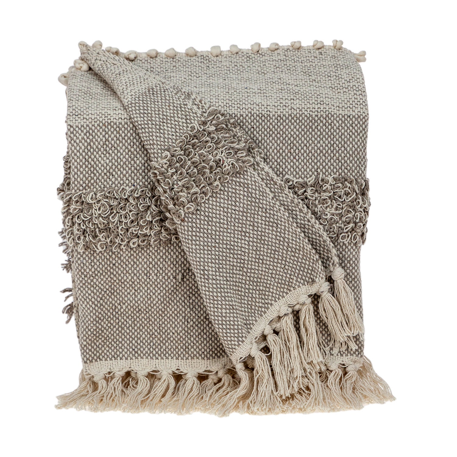 Beige Woven Wool Solid Color Reversable Throw - Minihomy