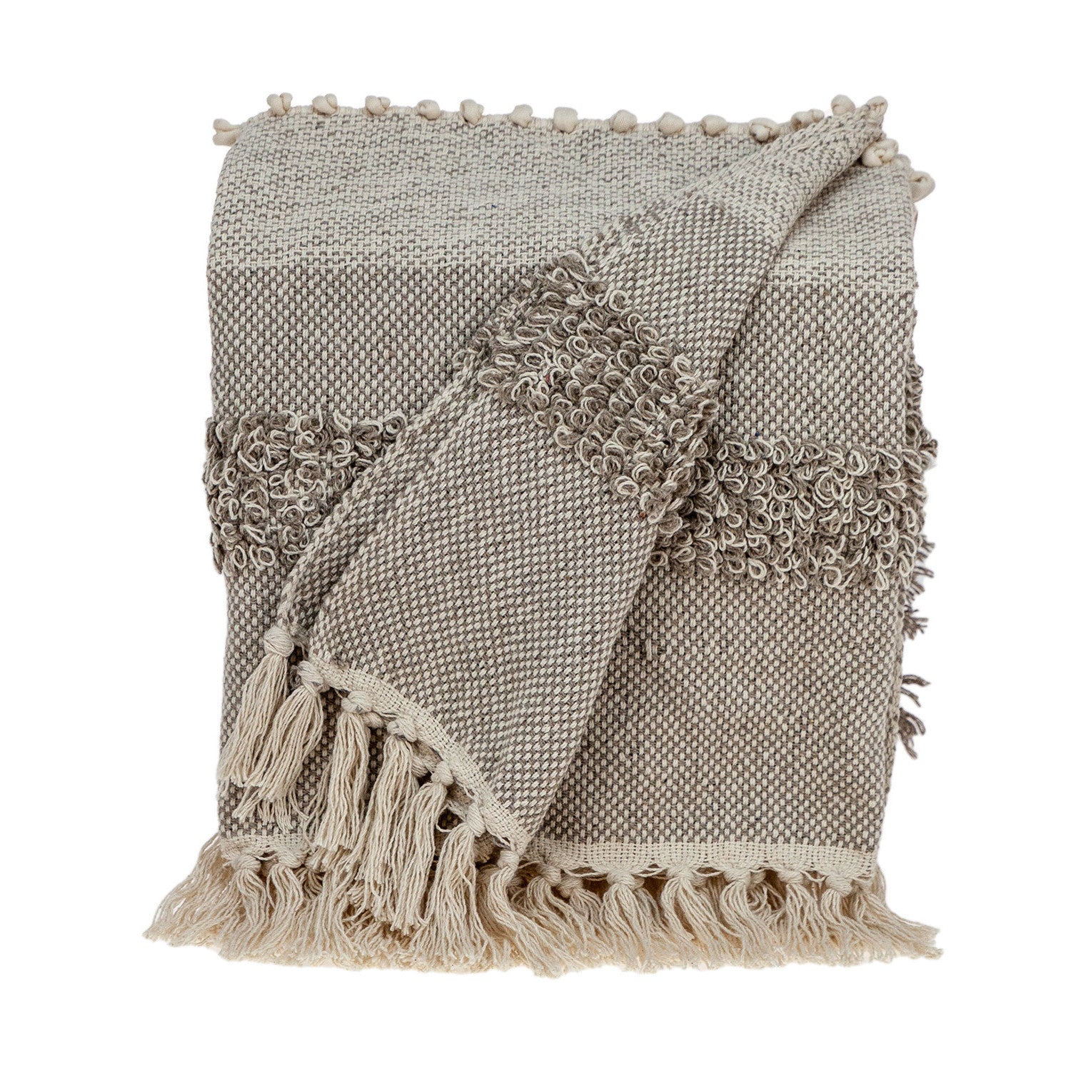 Beige Woven Wool Solid Color Reversable Throw - Minihomy