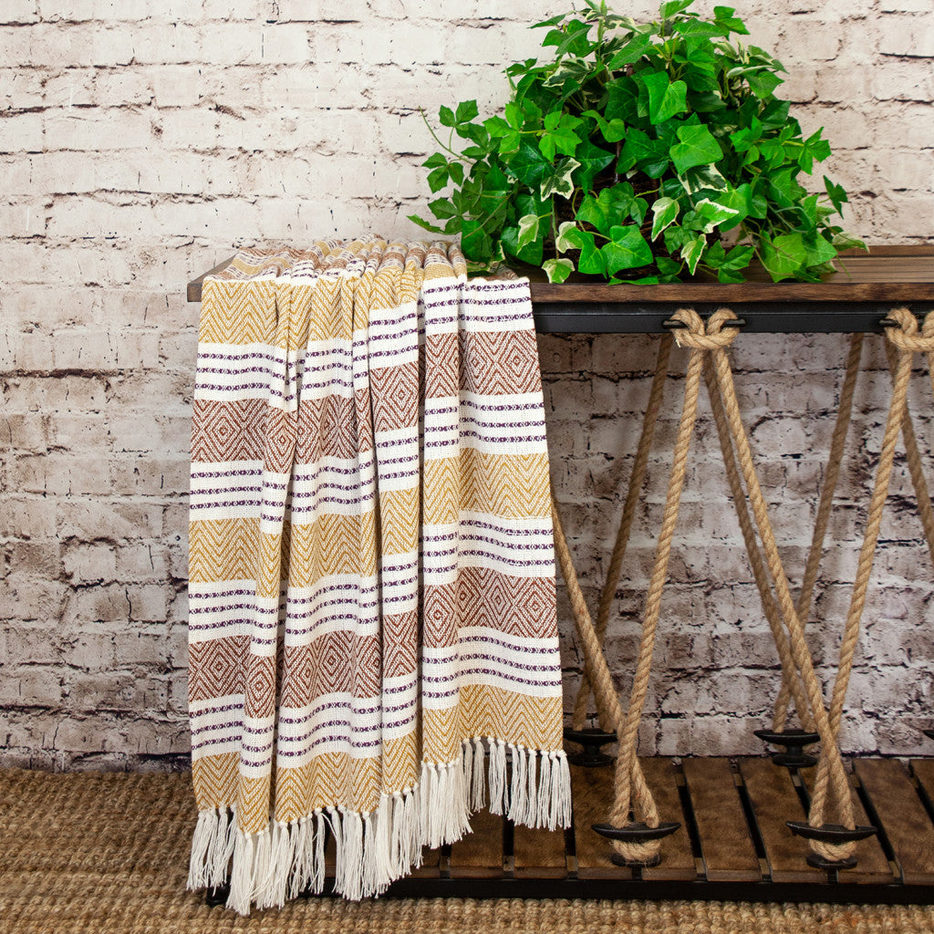 Parkland Collection Transitional Stripes Mustard Rectangle 50" x 60" Throw - Minihomy