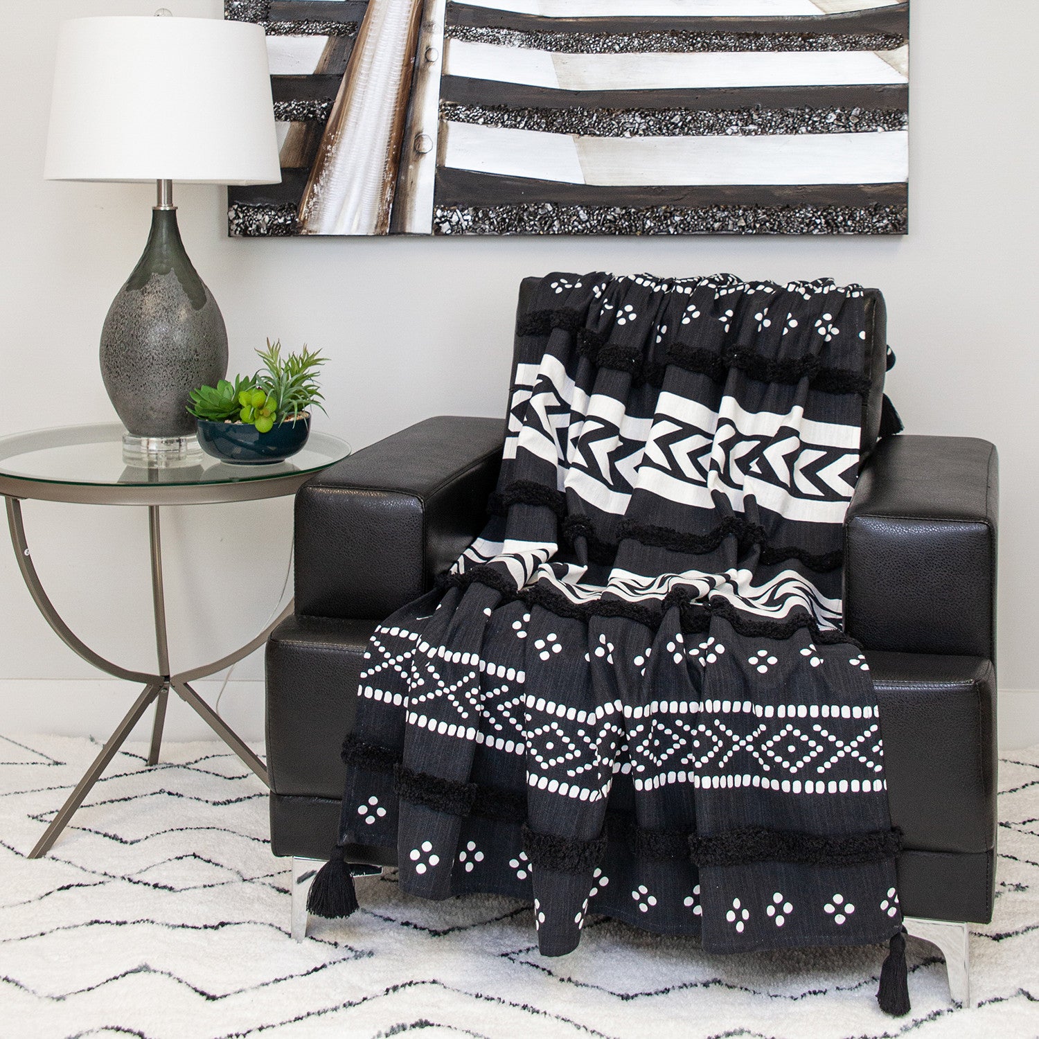 Parkland Collection Transitional Stripes and Dots Black 50" x 60" Throw - Minihomy