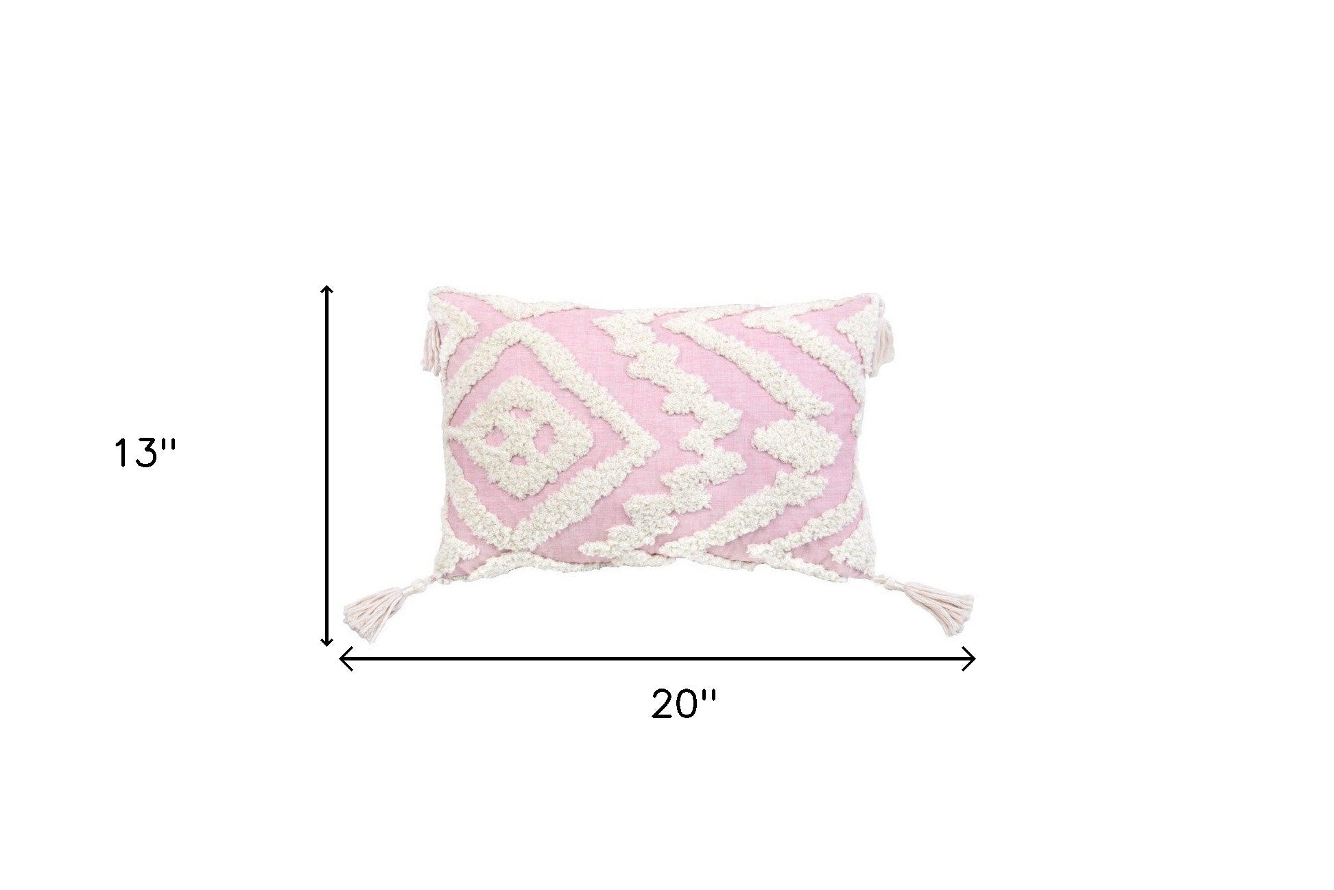 13" X 20" Pink and White Textural Abstract Throw Pillow with Tassels - Minihomy