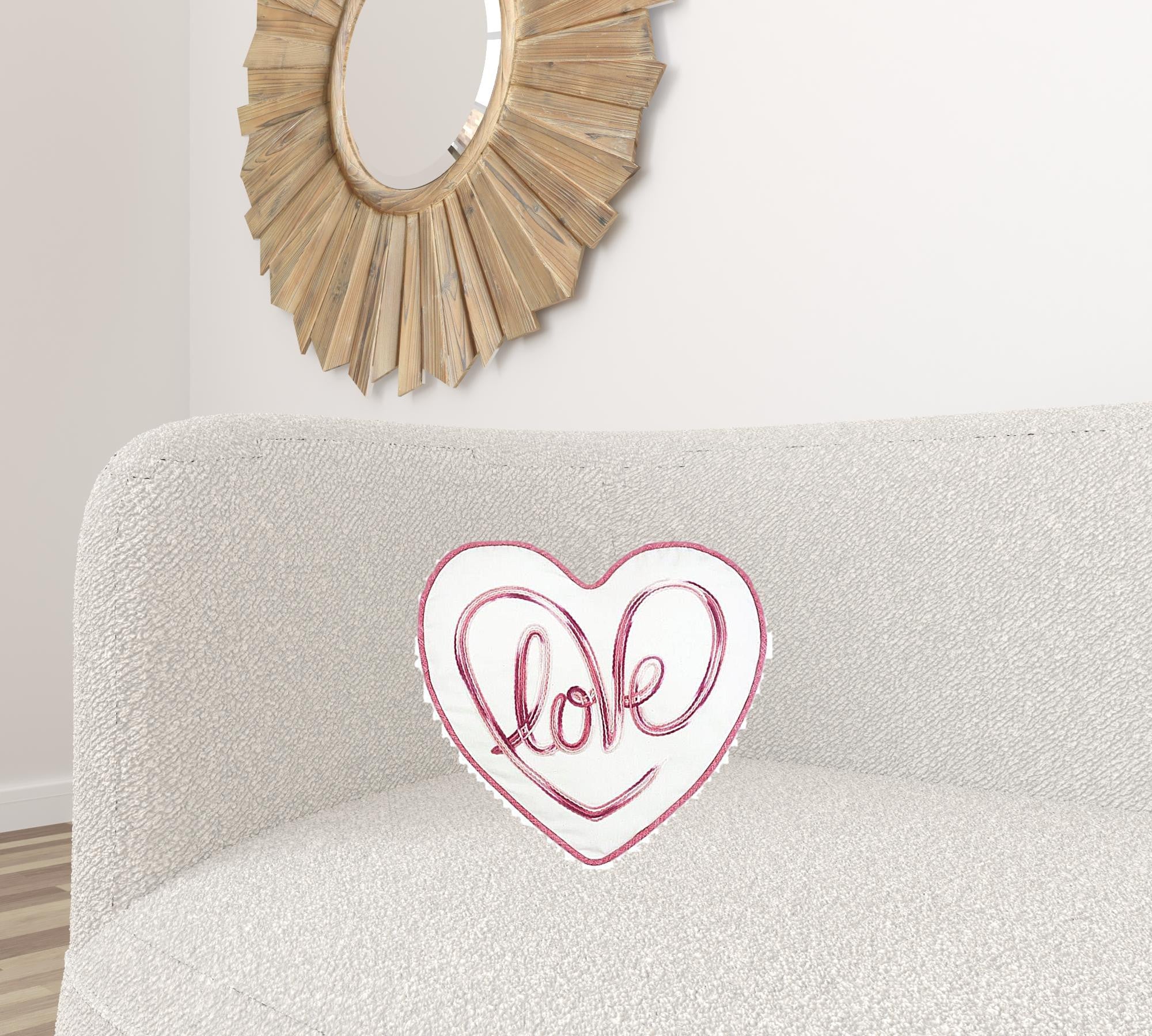 15" X 16" White And Rose Love Heart Throw Pillow With Embroidery - Minihomy