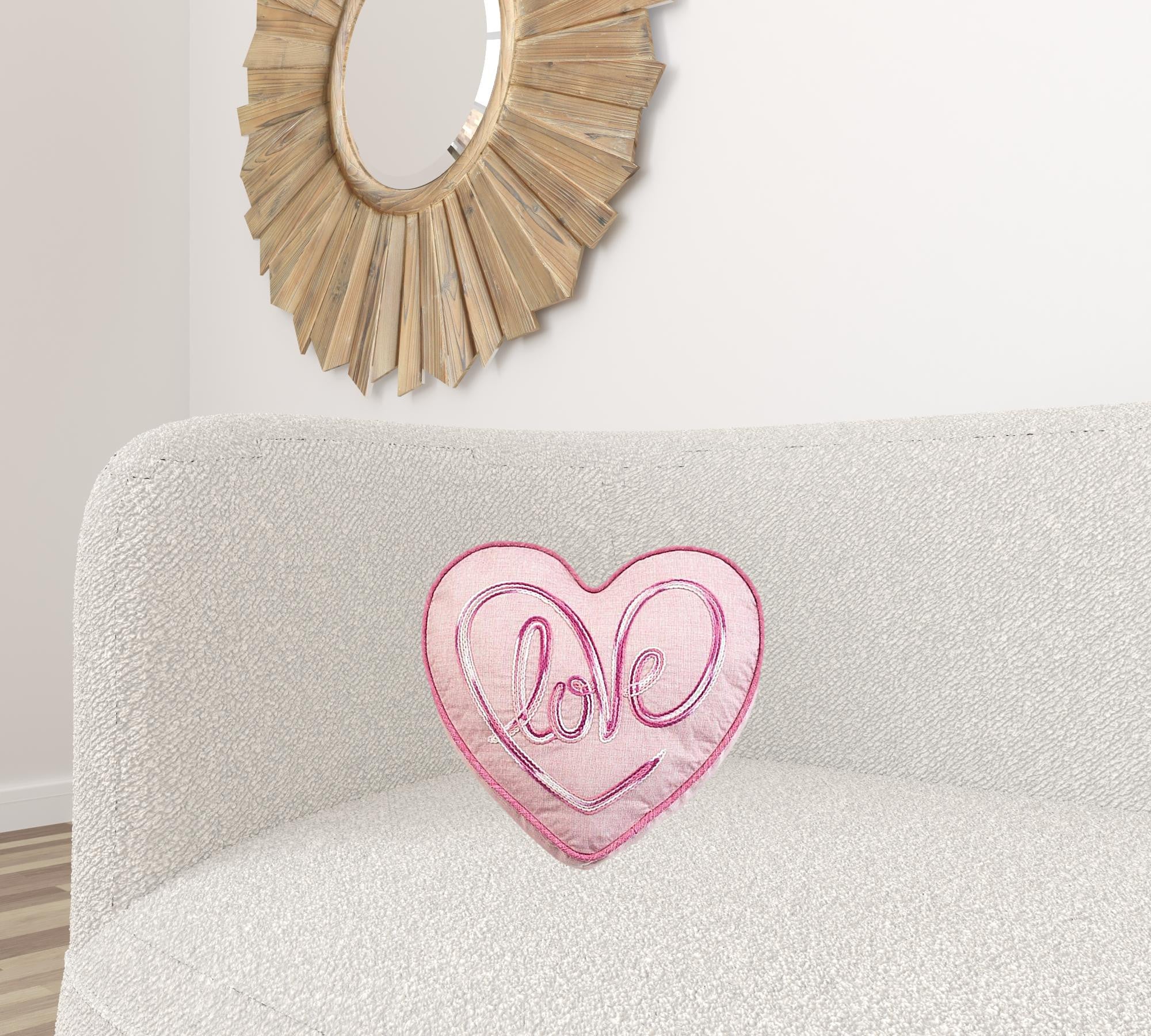 15" X 16" Pink And Rose Heart Love Throw Pillow with Embroidery - Minihomy