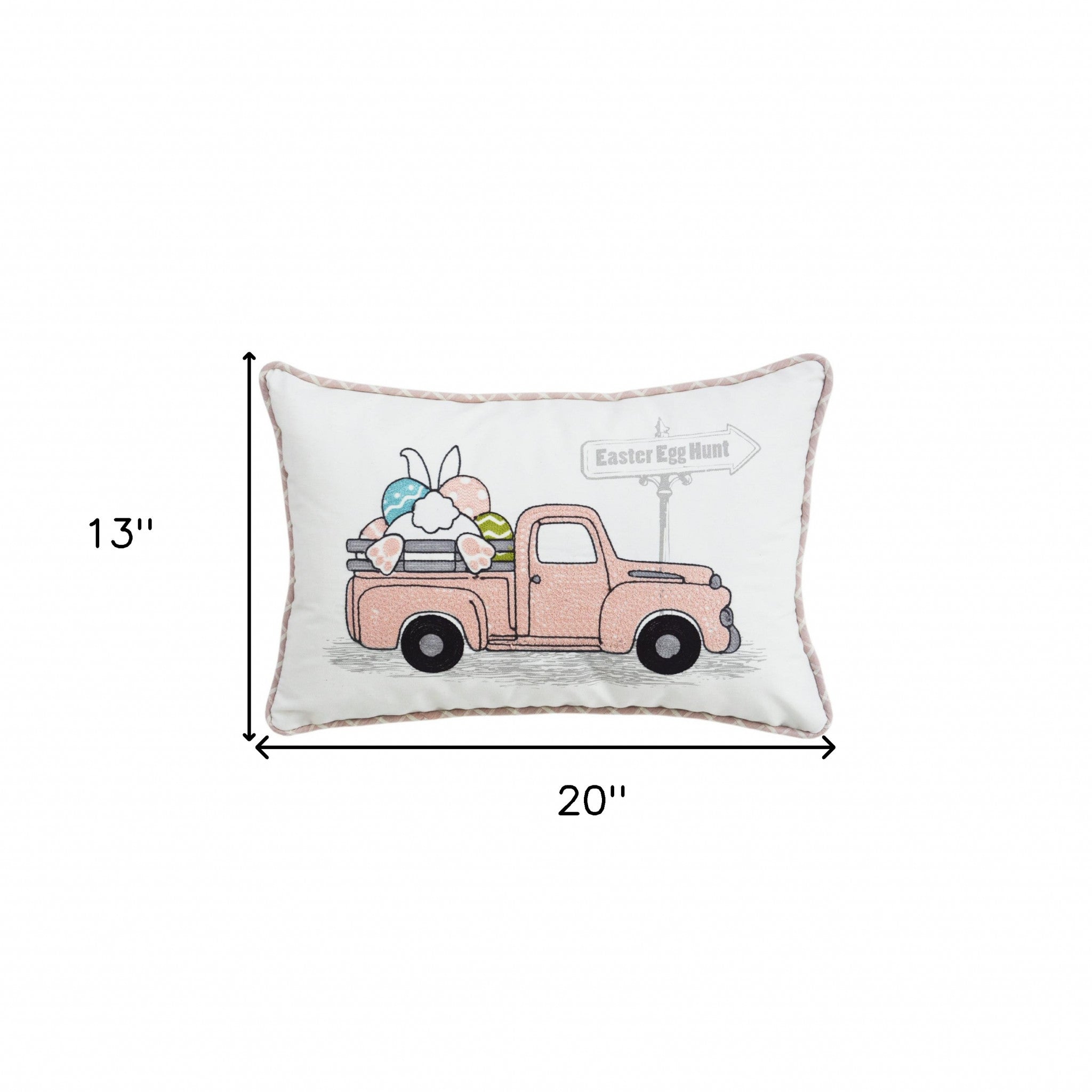 13" X 20" White and Pink  Easter Bunny Pink Truck Throw Pillow - Minihomy