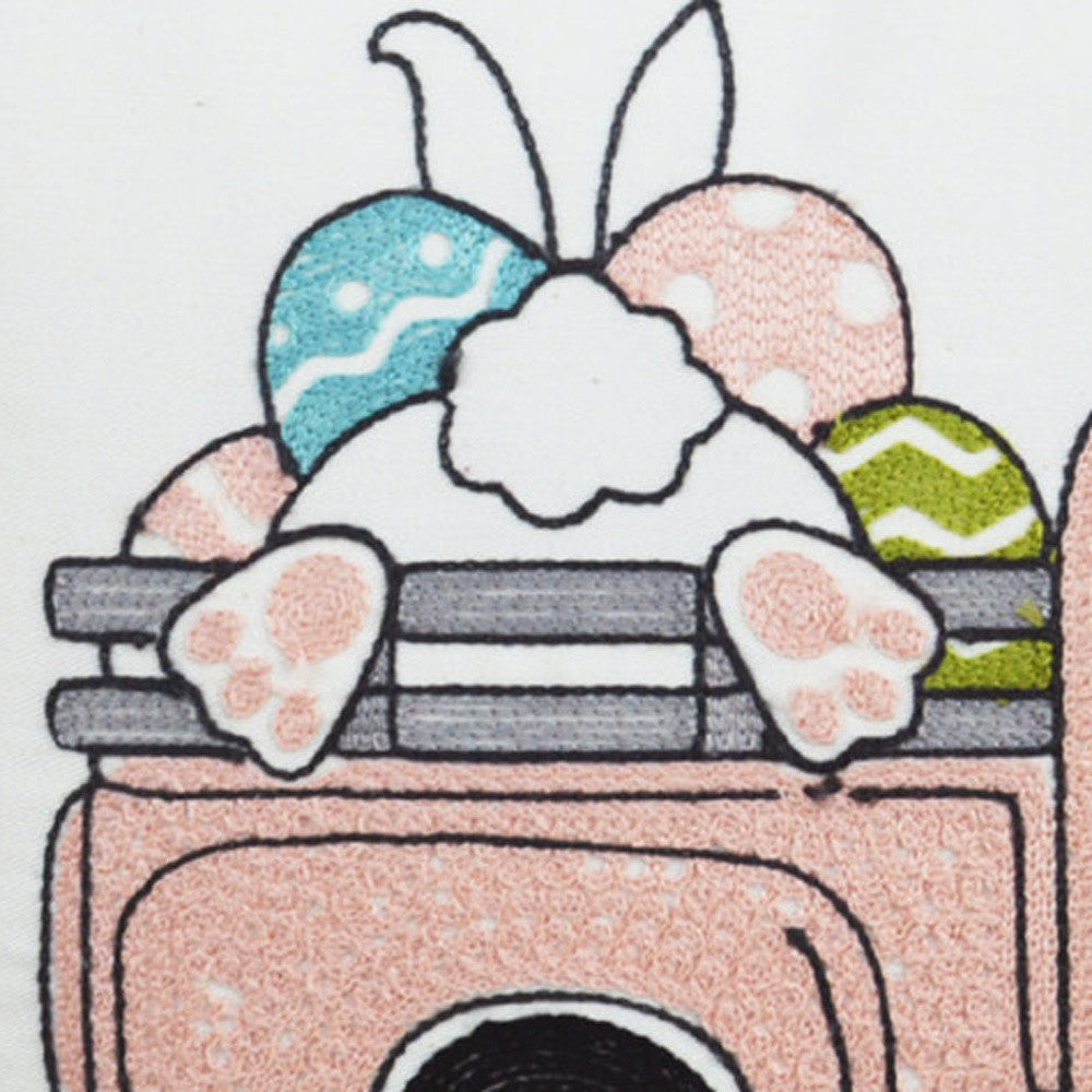 13" X 20" White and Pink  Easter Bunny Pink Truck Throw Pillow - Minihomy