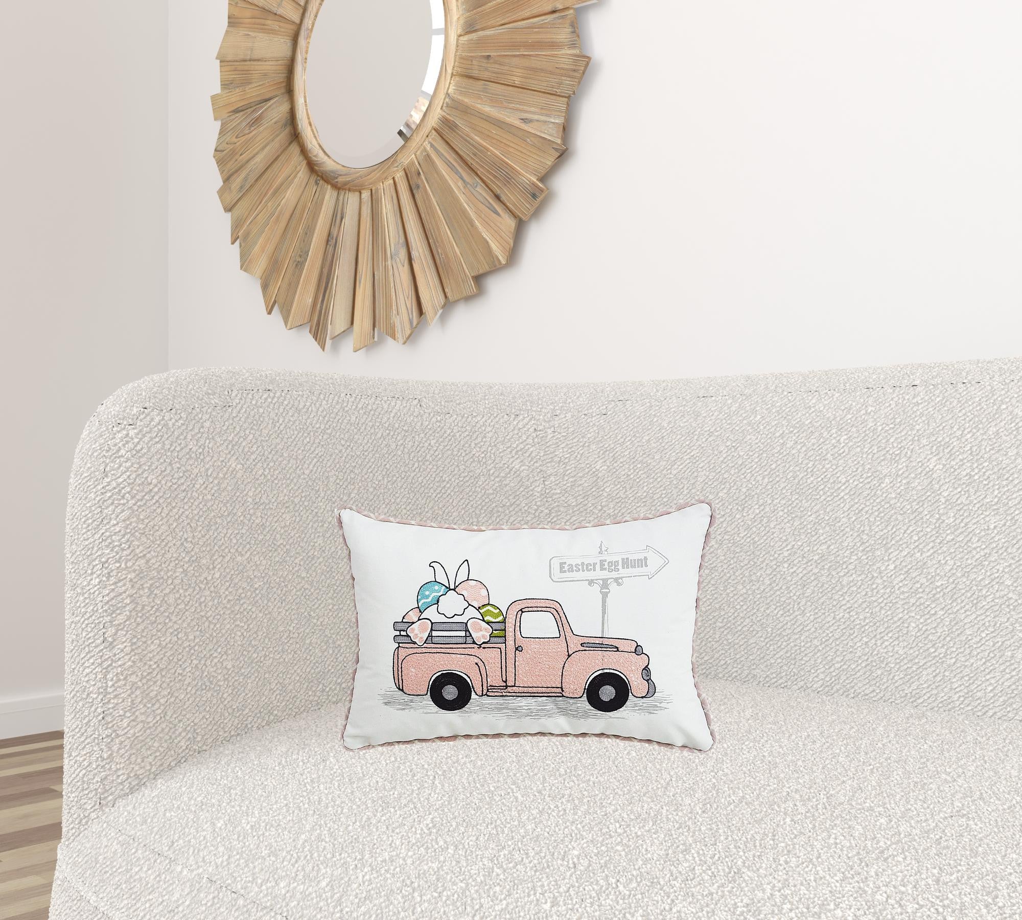 13" X 20" White and Pink  Easter Bunny Pink Truck Throw Pillow - Minihomy