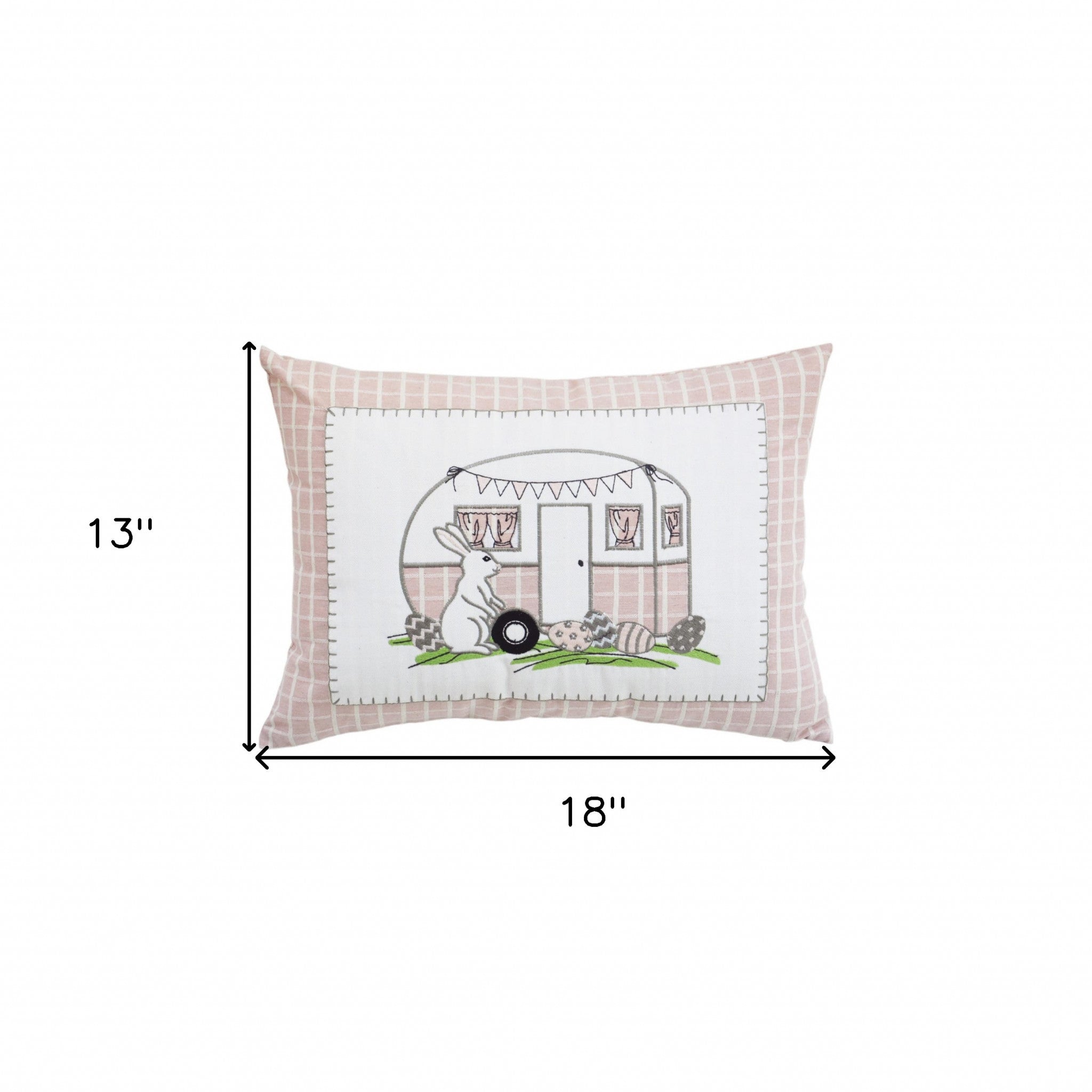 13" X 18" Light Pink Checkered Easter Eggs Bunny Camper Throw Pillow - Minihomy