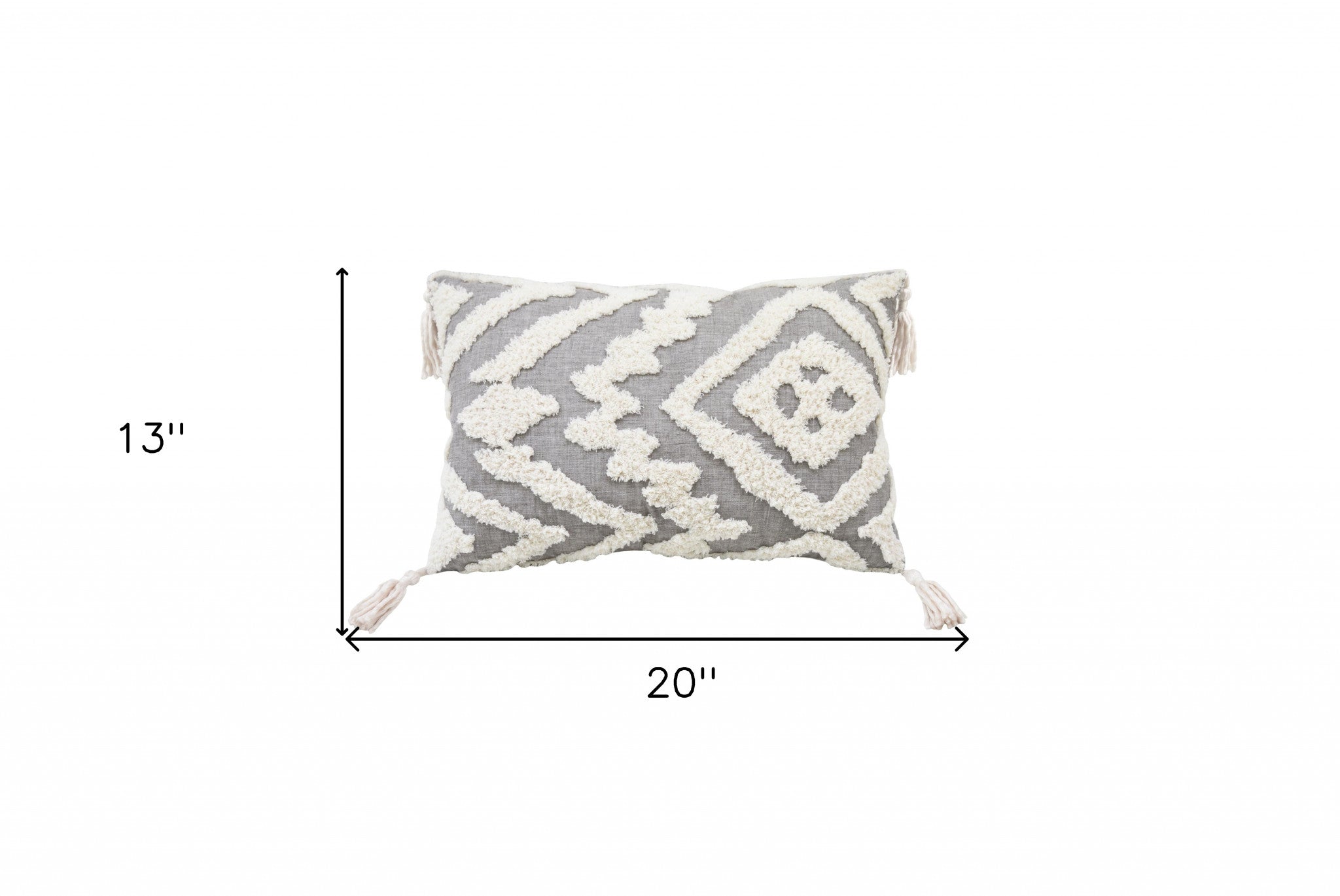 13" X 20" Grey And White Abstract Zippered Polyester Throw Pillow With Tassels - Minihomy