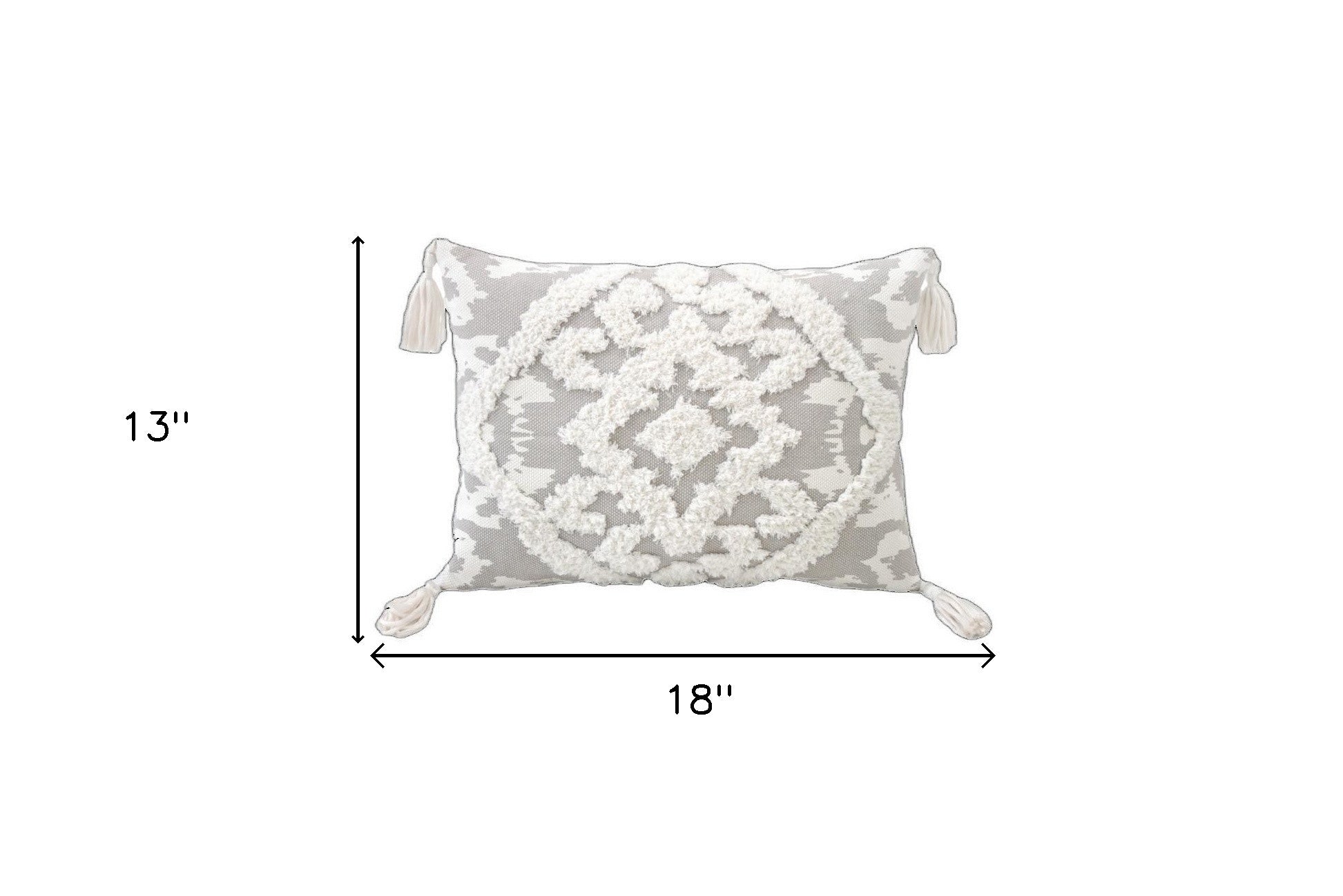 13" X 18" Grey And White Damask Zippered Polyester And Cotton Blend Throw Pillow With Tassels - Minihomy