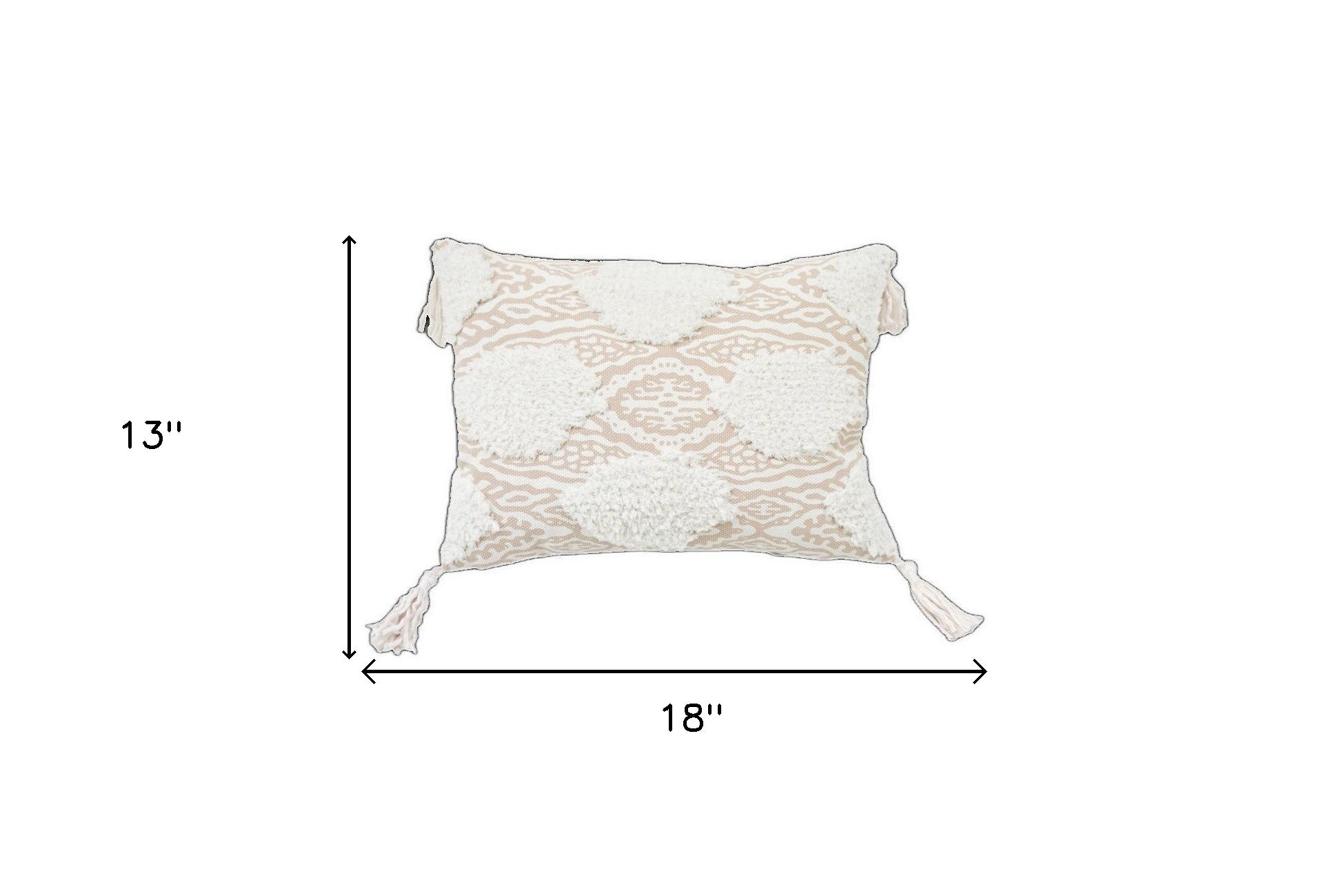 13" X 18" Beige And White Ogee Zippered Polyester And Cotton Blend Throw Pillow With Tassels - Minihomy