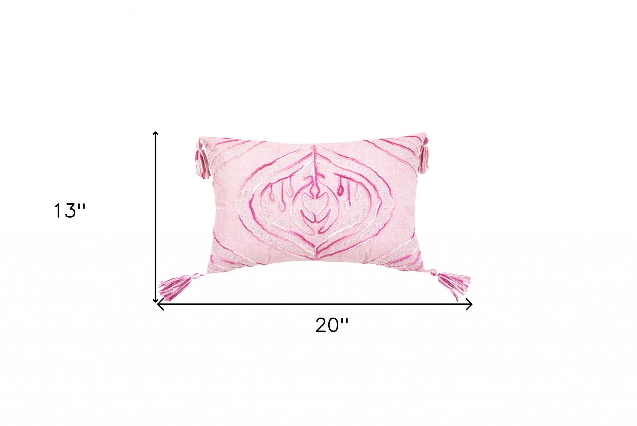 13" X 20" Pink White And Silver Abstract Zippered Polyester Throw Pillow With Tassels - Minihomy