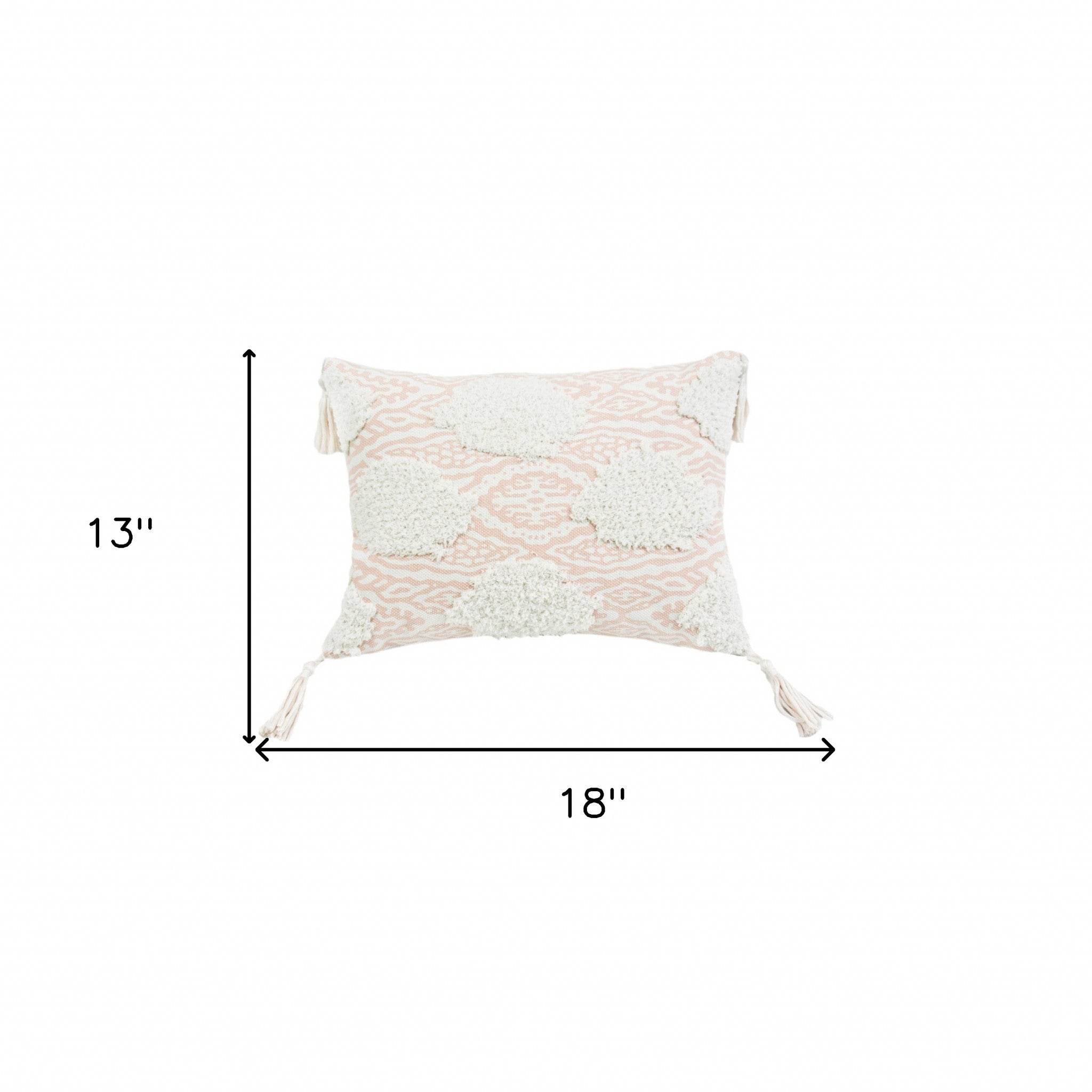 13" X 18" Peach And White Ogee Zippered Polyester And Cotton Blend Throw Pillow With Tassels - Minihomy