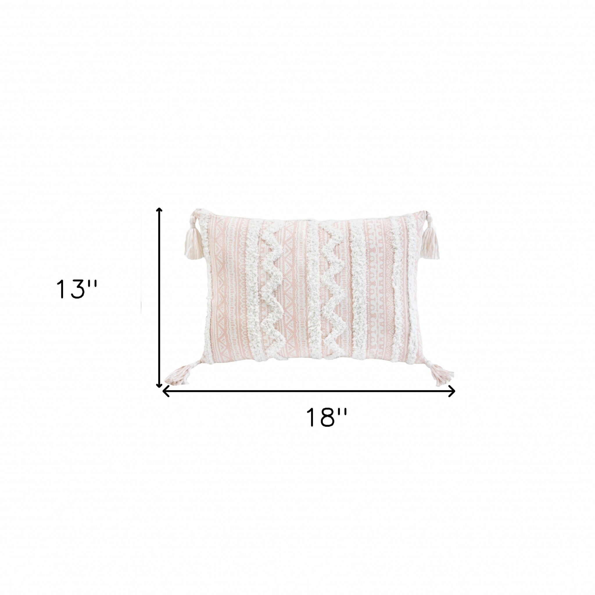 13" X 18" Beige And White Damask Zippered Polyester And Burlap Blend Throw Pillow With Tassels - Minihomy