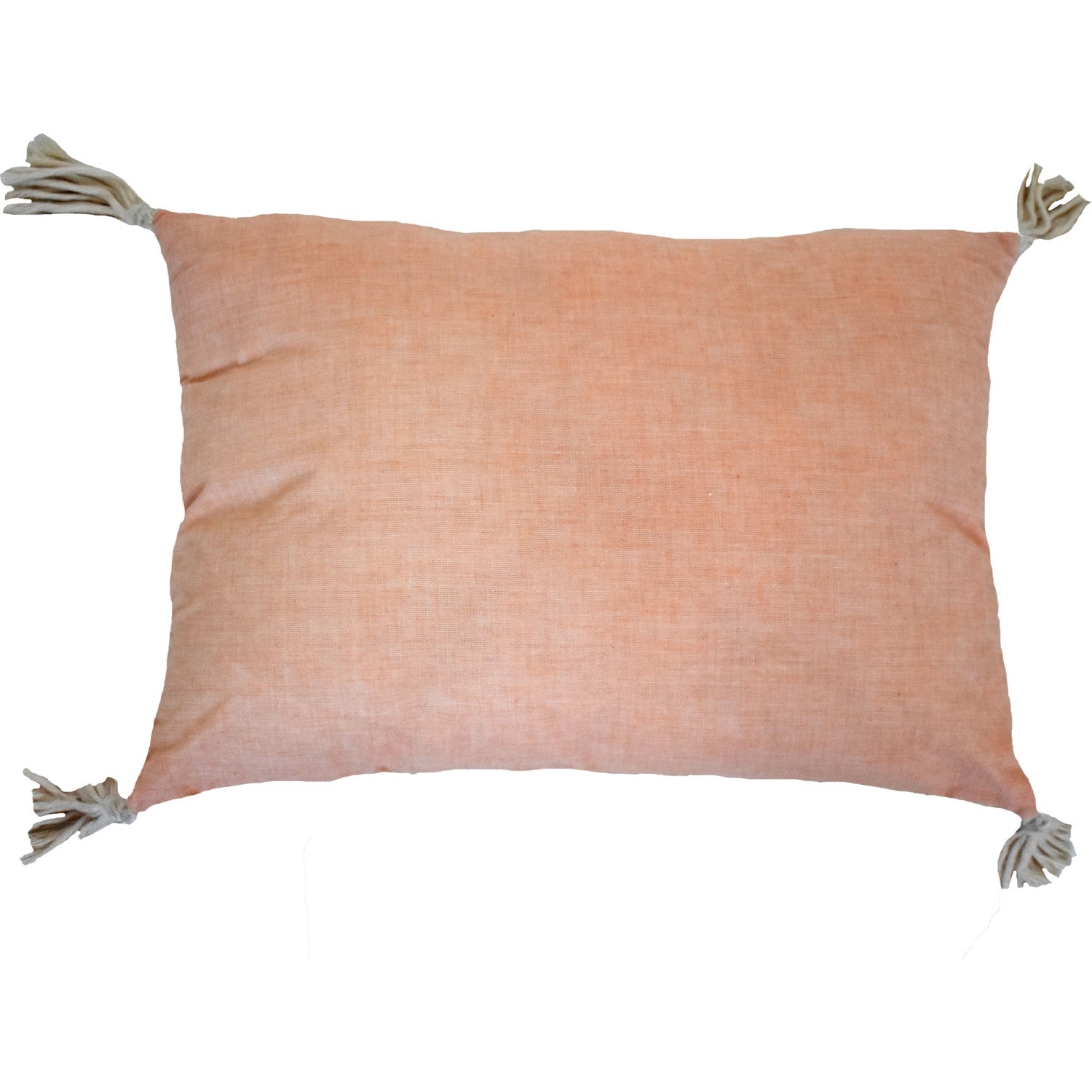 13" X 18" Peach And White Damask Zippered Polyester And Cotton Blend Throw Pillow With Tassels - Minihomy